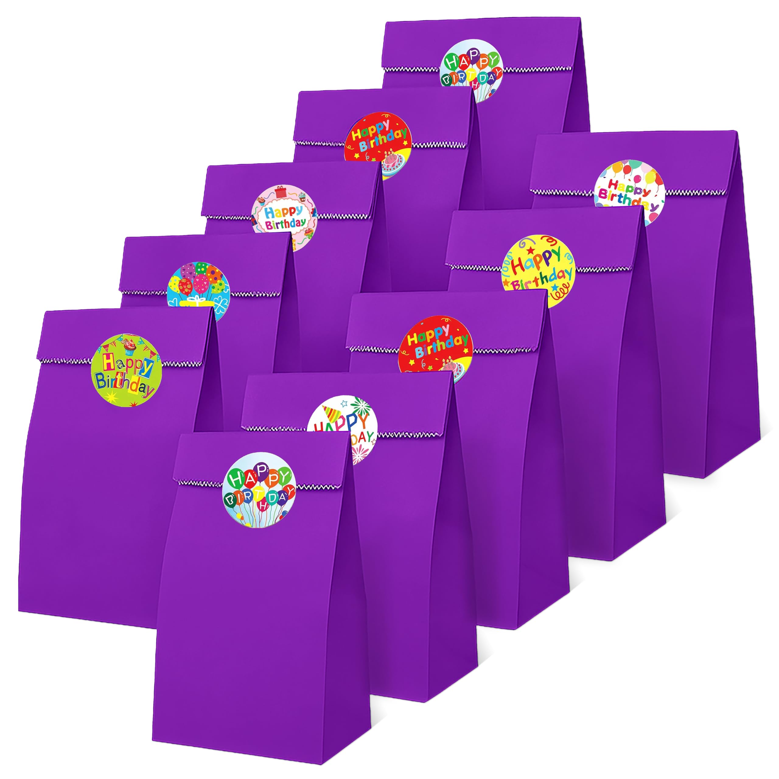 Thepaperbagstore 40 Deep Purple Paper Bags with Happy Birthday Stickers
