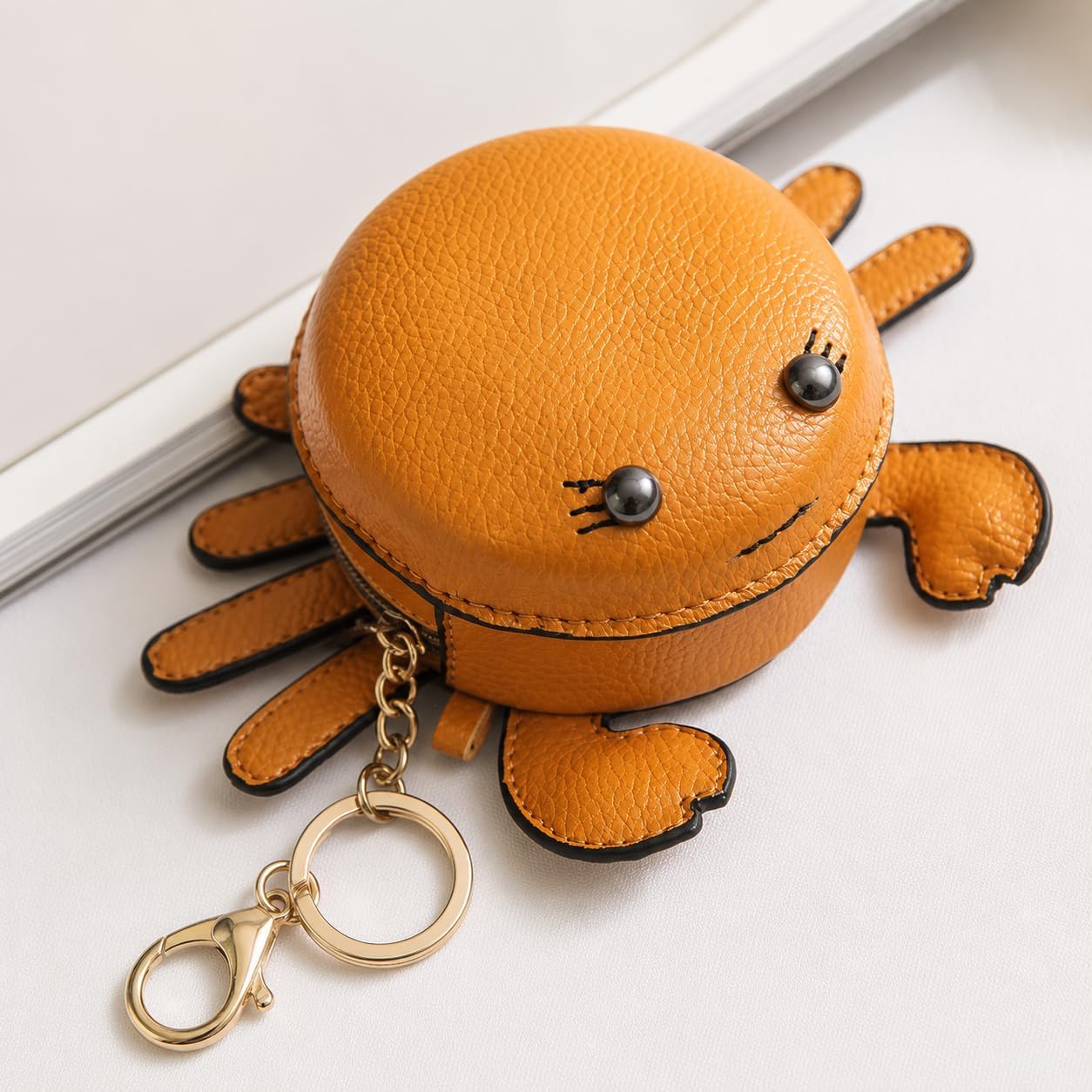 Crab Coin Purse Mini Animal Cartoon Change Pouch with Keychain Cute Leather Wallet Key Bag for Women Kids