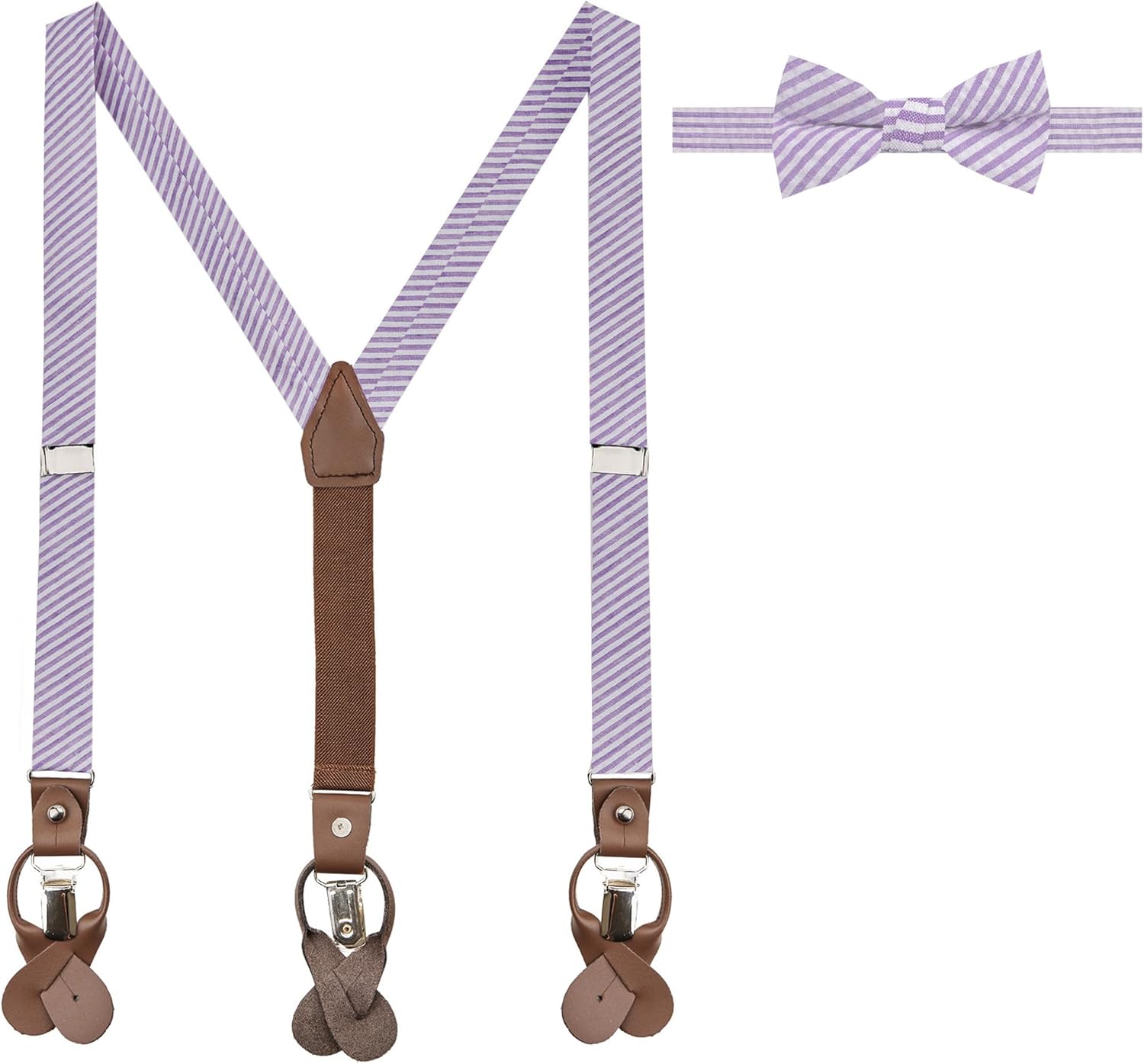 Jacob Alexander Boys' Seersucker Suspenders and Pre-Tied Banded Bow Tie Set