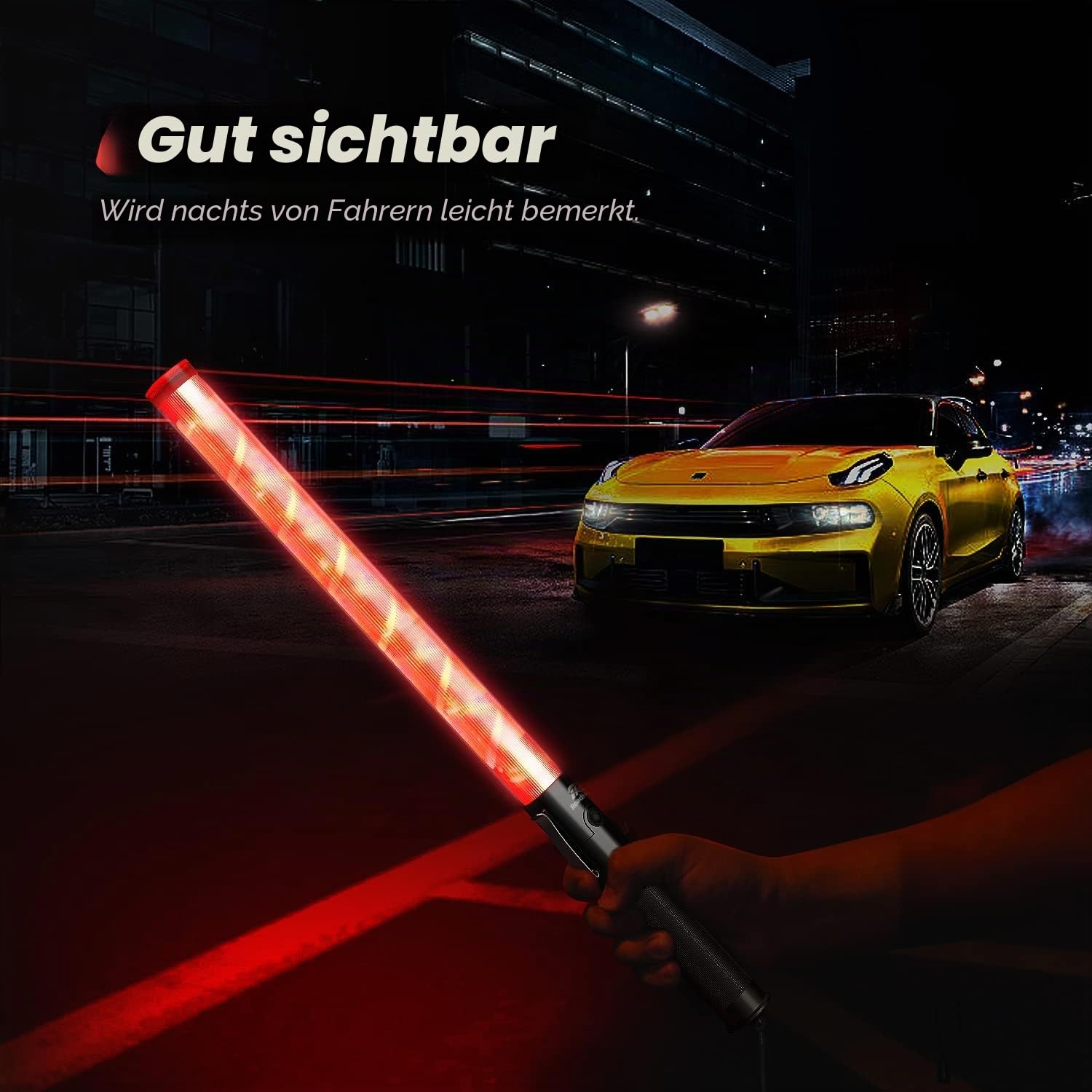 RoadHero 6er-Pack Verkehrsstäbe, 53,3 cm LED Verkehrskontrollstäbe mit 2 Blinkmodi, Luftverkehrsleitstab mit Seitenclip für Flughafen, Parken, direktes Leiten von Autos