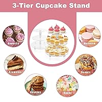 Vista 5 de 3 Tiers Round Cupcake Stand, Acrylic Cake Tower Stand Holder Macaron Display Rack Cookie Candy Buffet Desserts Platter with Base for Baby Shower