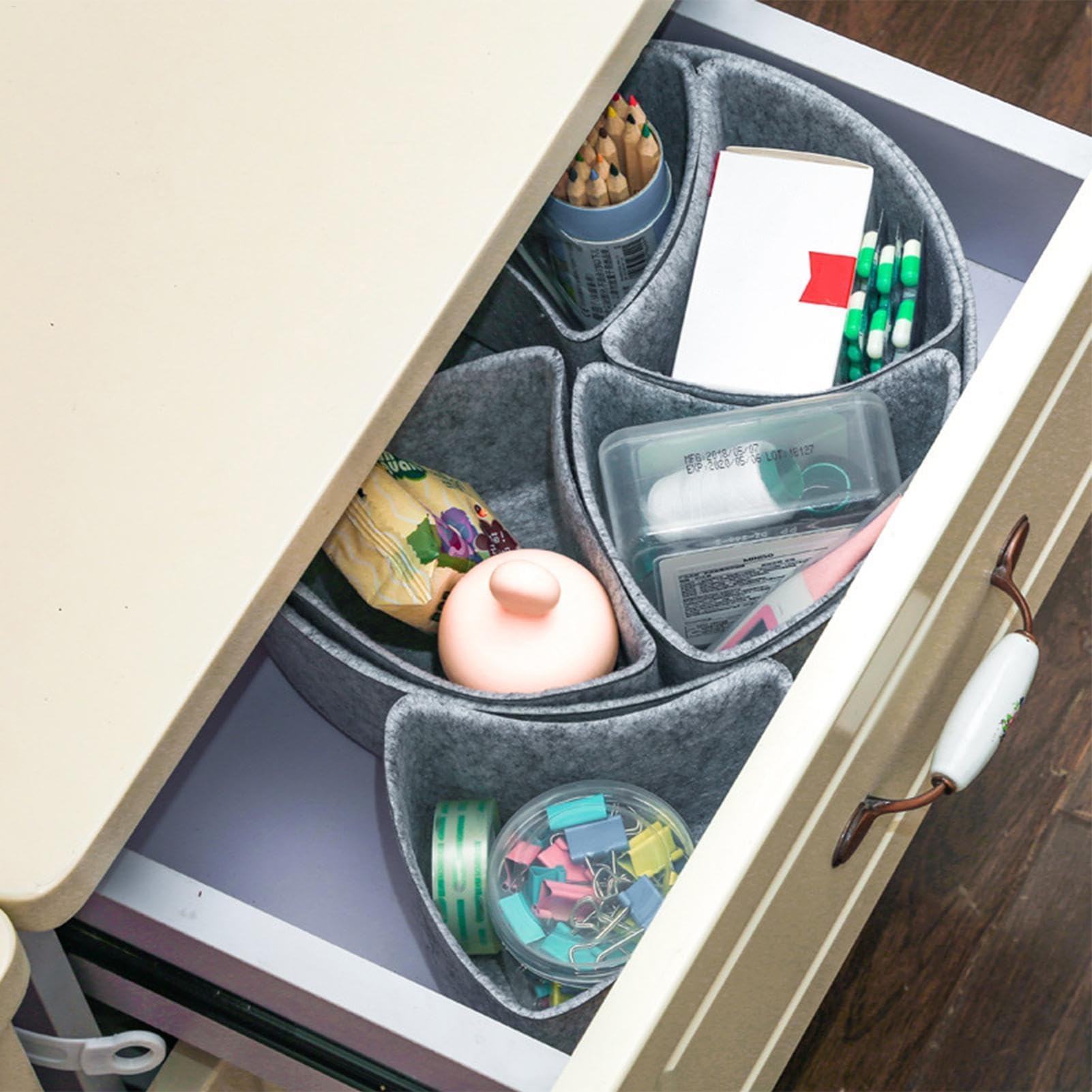 Organizer per cassetti in feltro, divisori regolabili, 26 x 26 x 8 cm, vassoio versatile per cassetti, organizer per gadget da ufficio e gioielli
