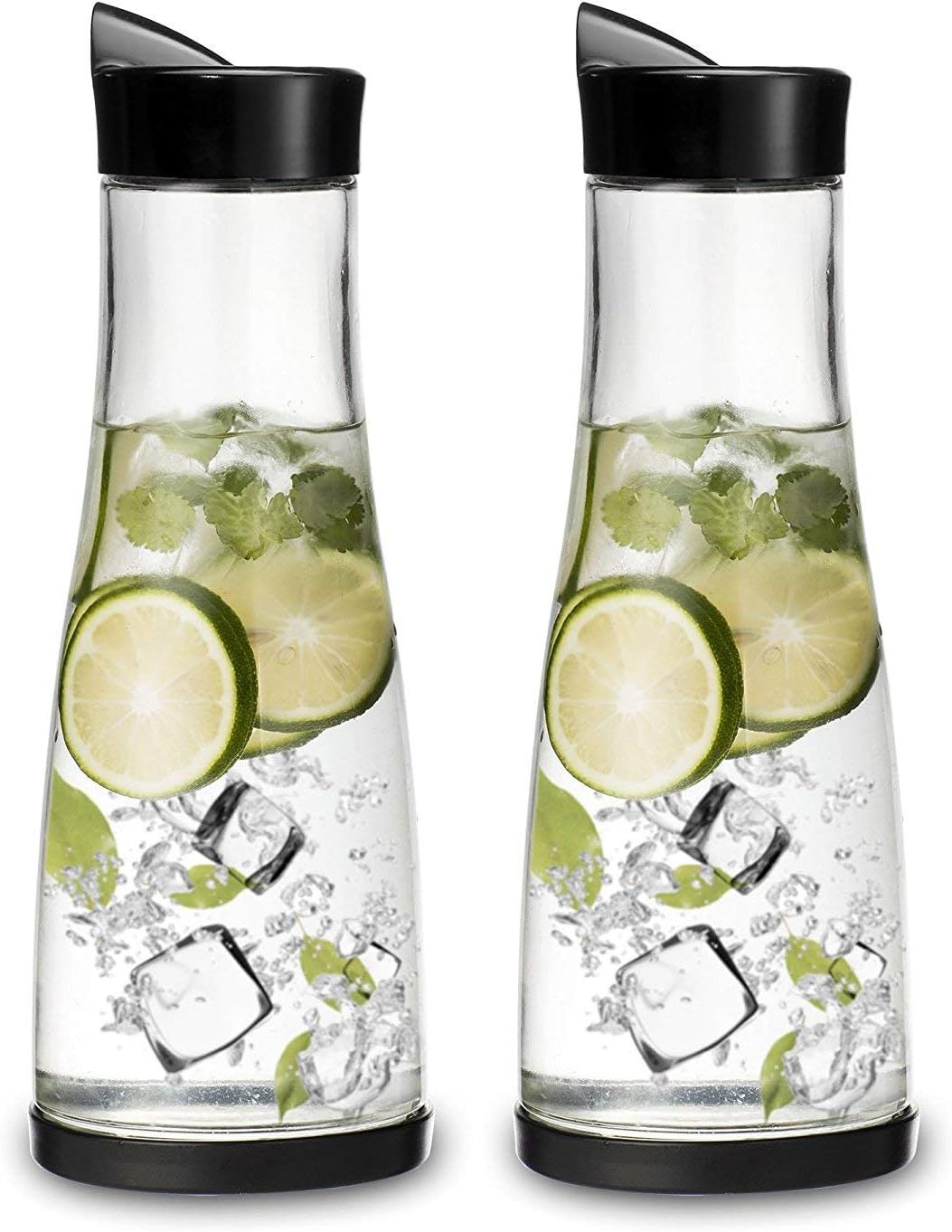 Chefoh Glass Water Carafe With Lid And Protective Base | Set of 2