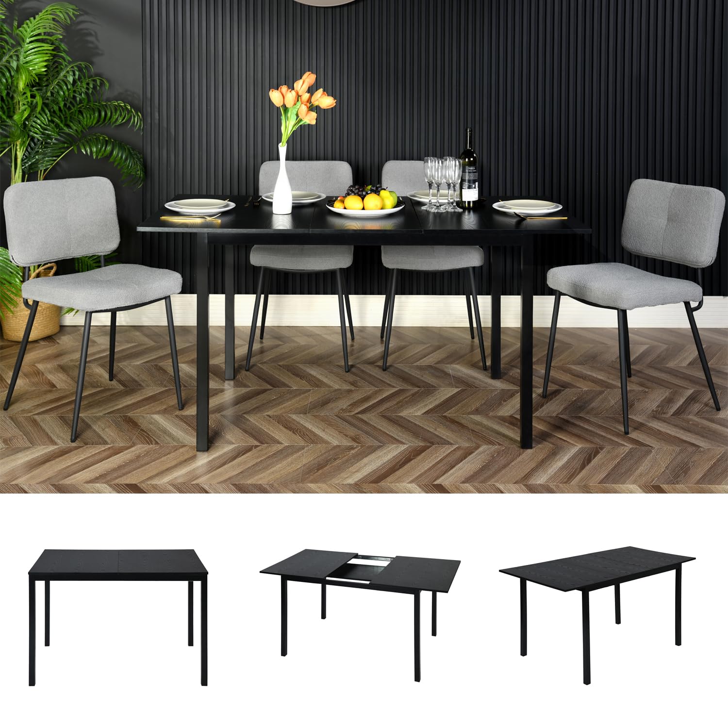 MEUBLE COSY Esstisch Ausziehbar Küchentisch für 4-6 Personen Vintage Industrial Esszimmertisch Metallgestell für Esszimmer, Küche, 120-160x80x75cm, Schwarz