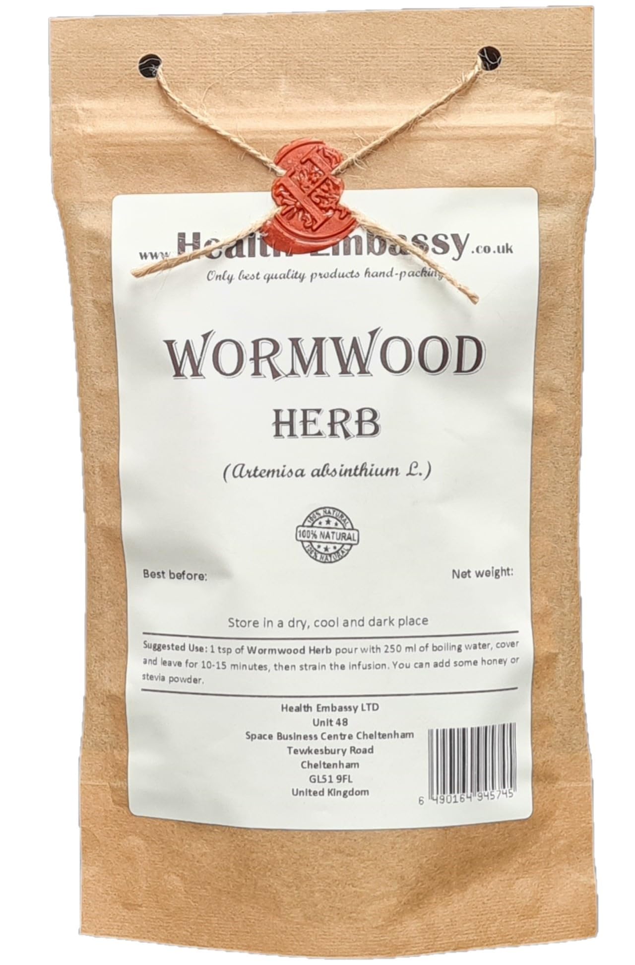 Health Embassy Wormwood Tea | Dried Loose Herb | Artemisia Absinthium | GMO Free | Caffeine Free (100g)