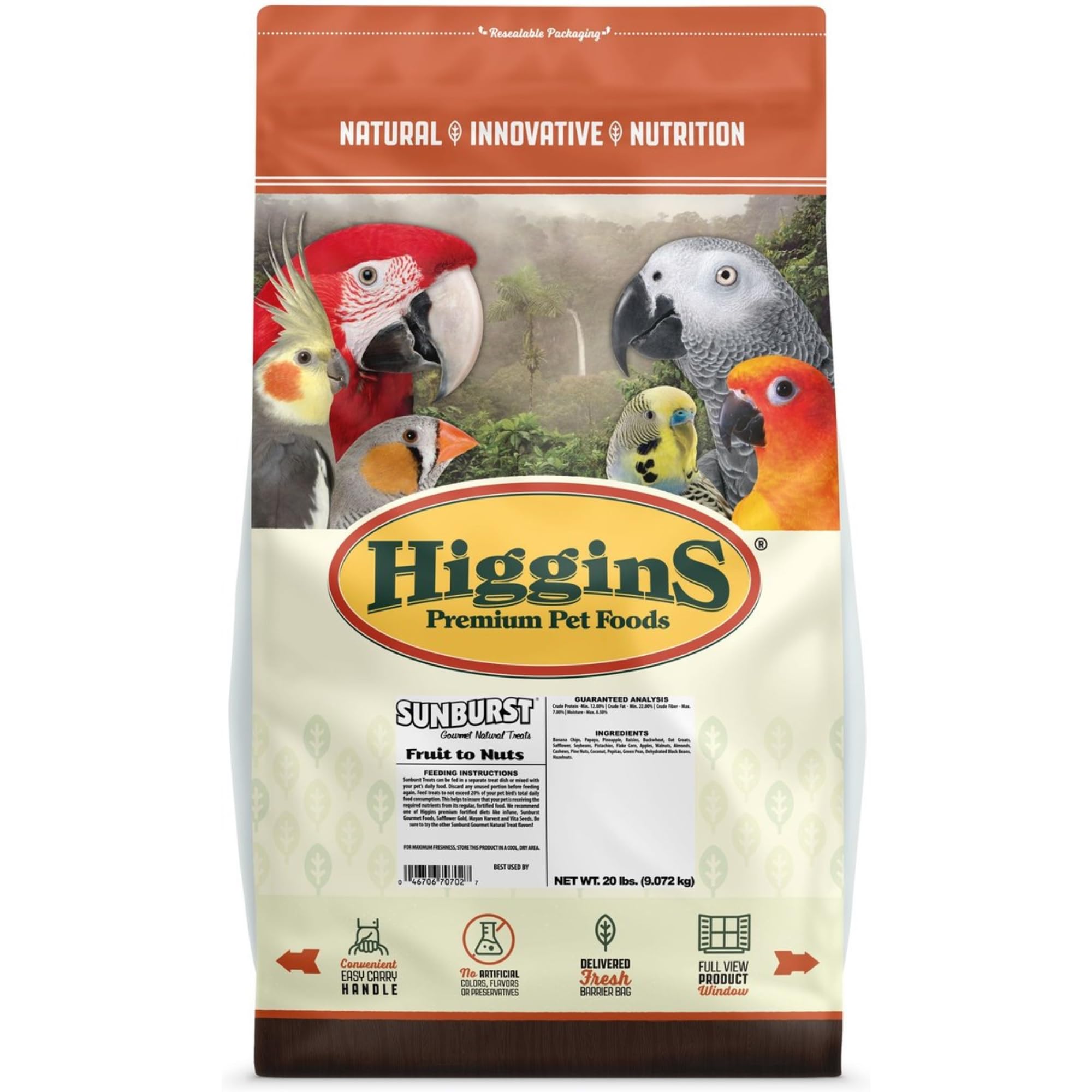Higgins466702 Higg Avian Fruit To Nut Treat For Birds, 20-Pound