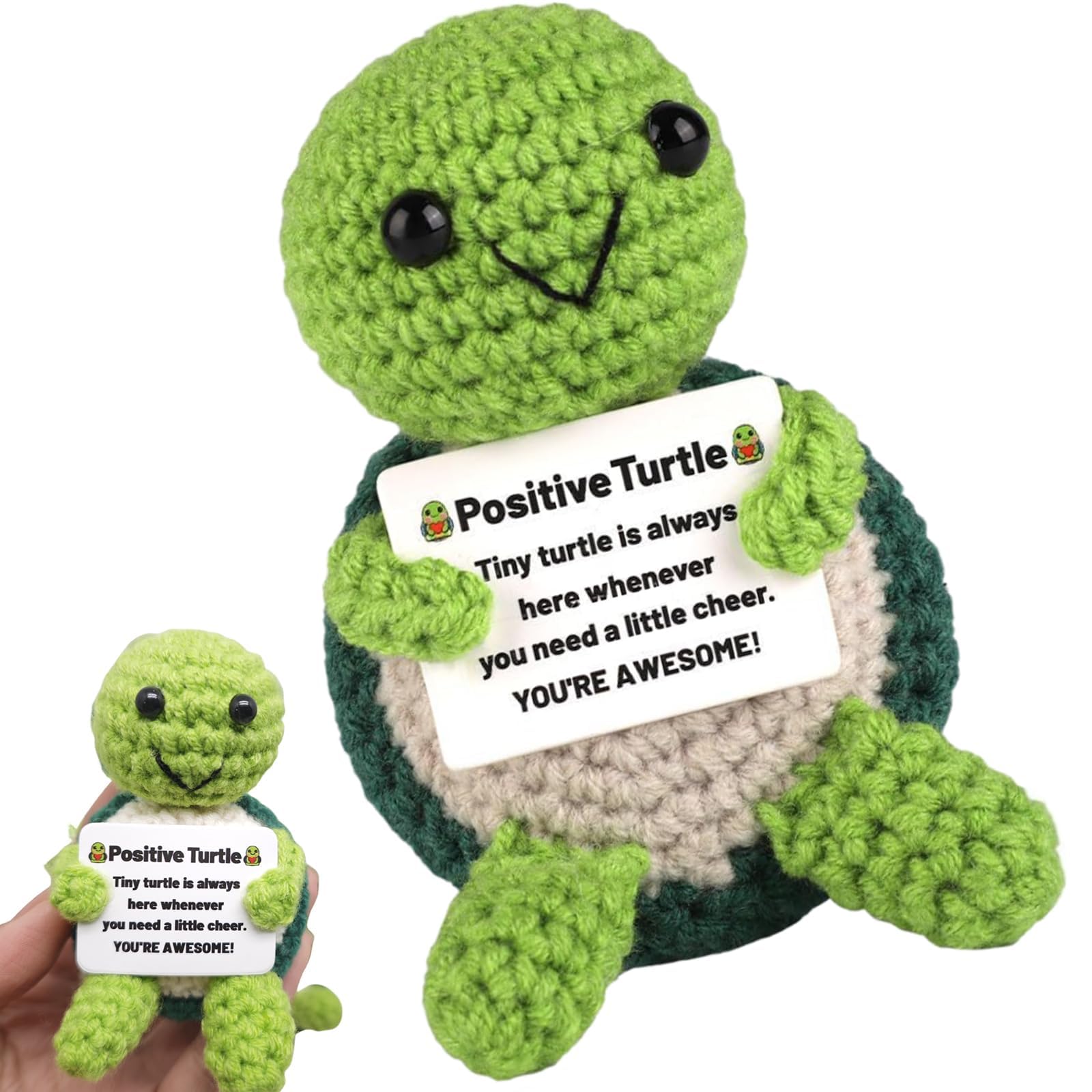YgonziRuvc Positive Crochet Animals Husband Qifts Emotional Support Crochet Turtle with Positive Words Handmade Knitted Animal for Desk Decor Car Companion Romantic Gifts