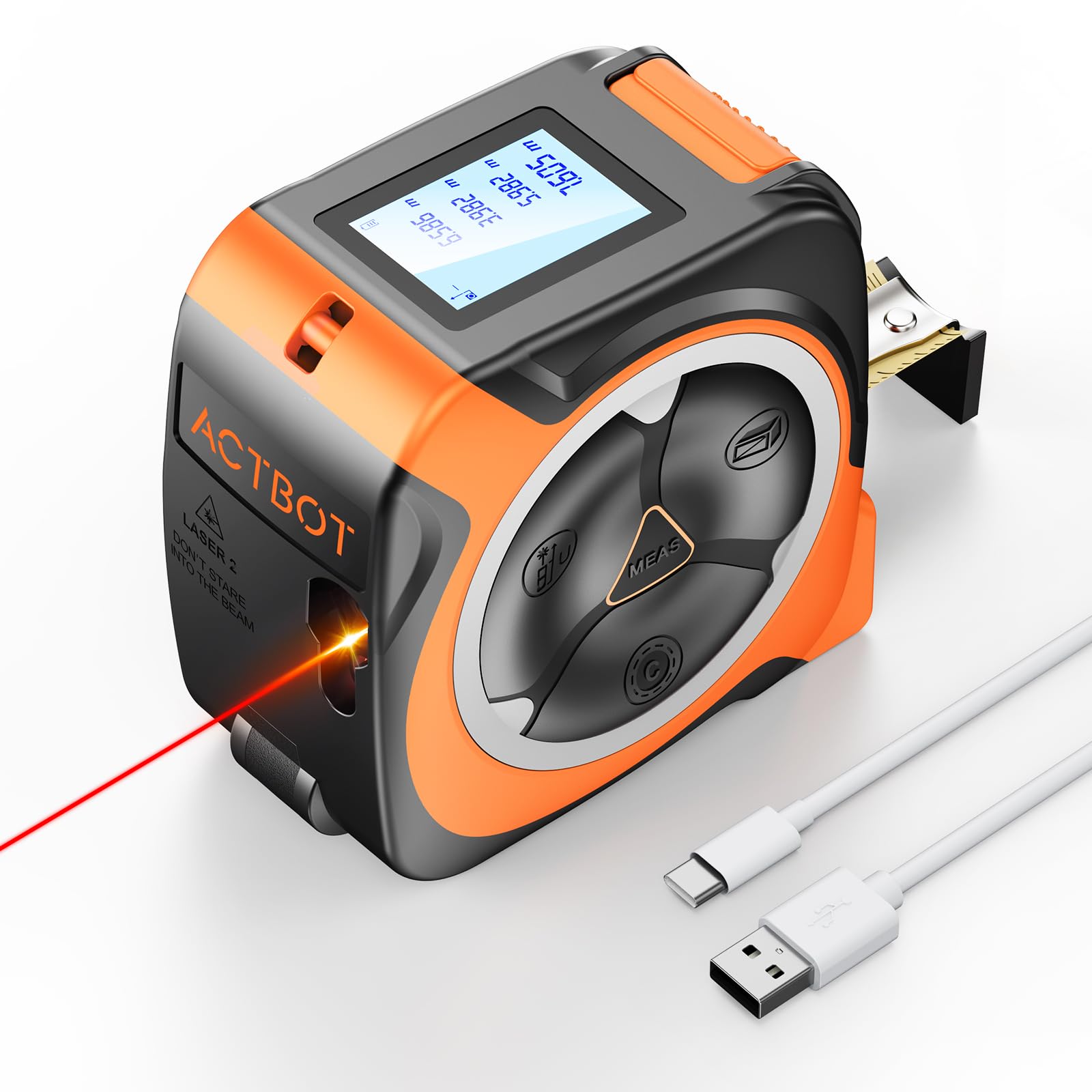 ACTBOT 2-in-1 Laser Tape Measure 197Ft Rechargeable Digital Tape Measure & 16Ft Tape Measure Support Ft/Ft+in/in/M Pythagorean, Area, Volume Laser Measure for Construction DIY Woodworker