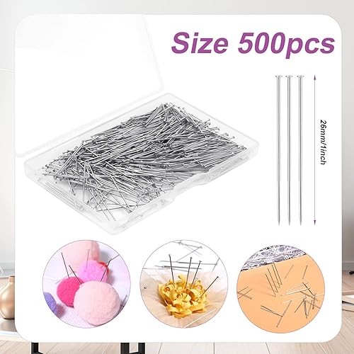 Miniatura 2 de 500 alfileres de costura de 1 pulgada, alfileres rectos para peluca, agujas de sastre de acero inoxidable, alfileres de cabeza, alfileres de satén