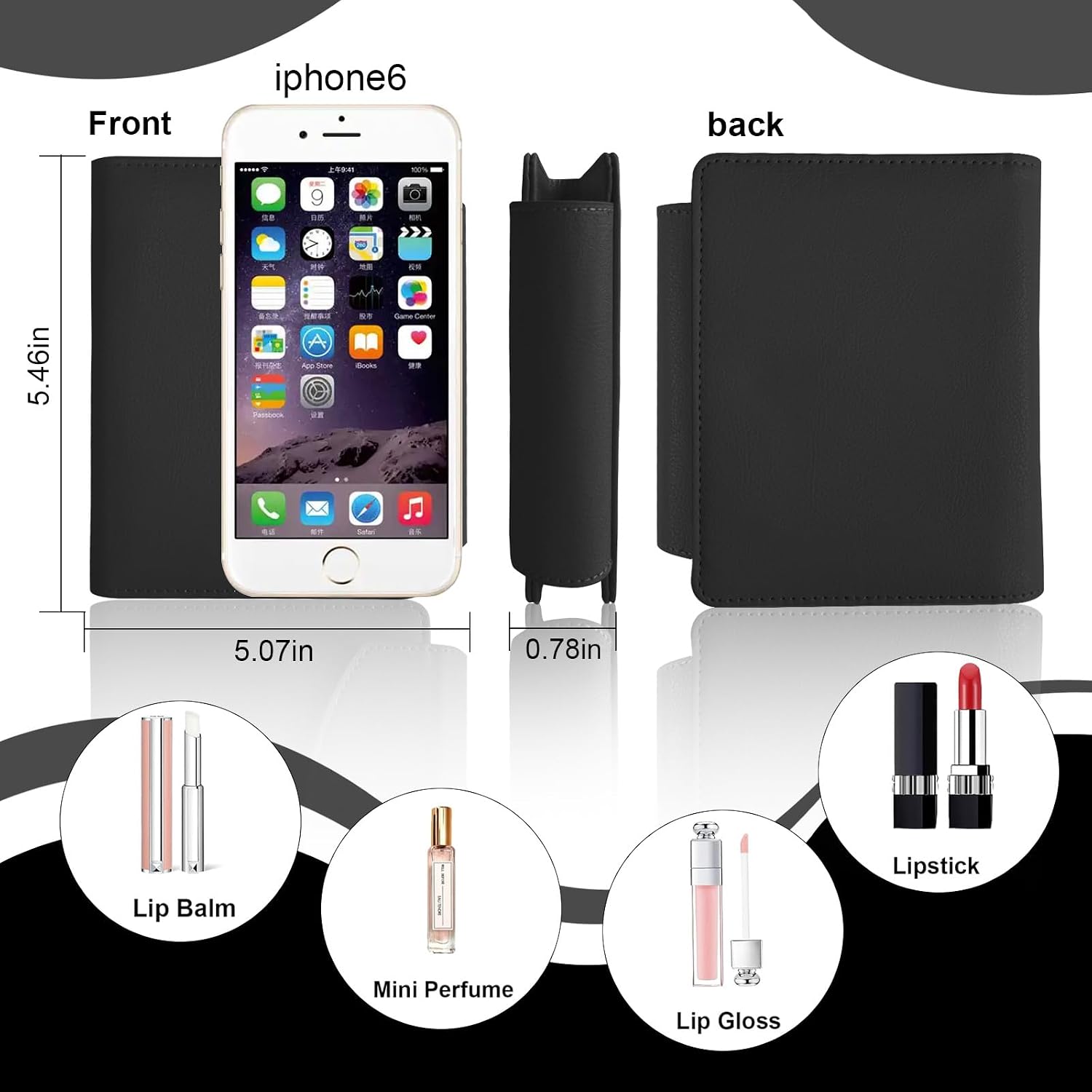 PU Lipstick Case Holder with Mirror Holds 4pcs of Long Lipsticks Lipstick Holder Makeup Bag Travel Organizer Bag for Outside Bag Pouch for Gift Women-Black