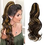 FELENDY Ponytail Extension Claw 18 20 Curly Wavy Straight Clip in Hairpiece One Piece A Jaw Long Pony Tails for Women (Dark Brown Mix Ginger,Curly)