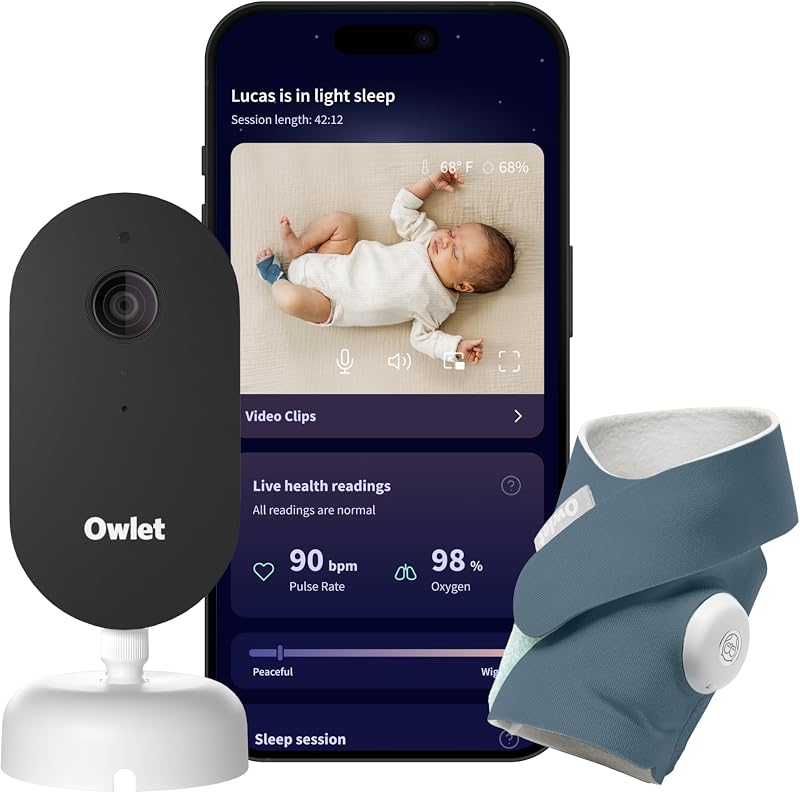 Sistema de vigilancia inteligente para bebés Dream Duo 3, Dream Sock + cámara HD 2K | El monitoreo aprobado por la FDA rastrea la frecuencia del pulso, el oxígeno y la información sobre el sueño + Video nítido y notificaciones, todo en una aplicación