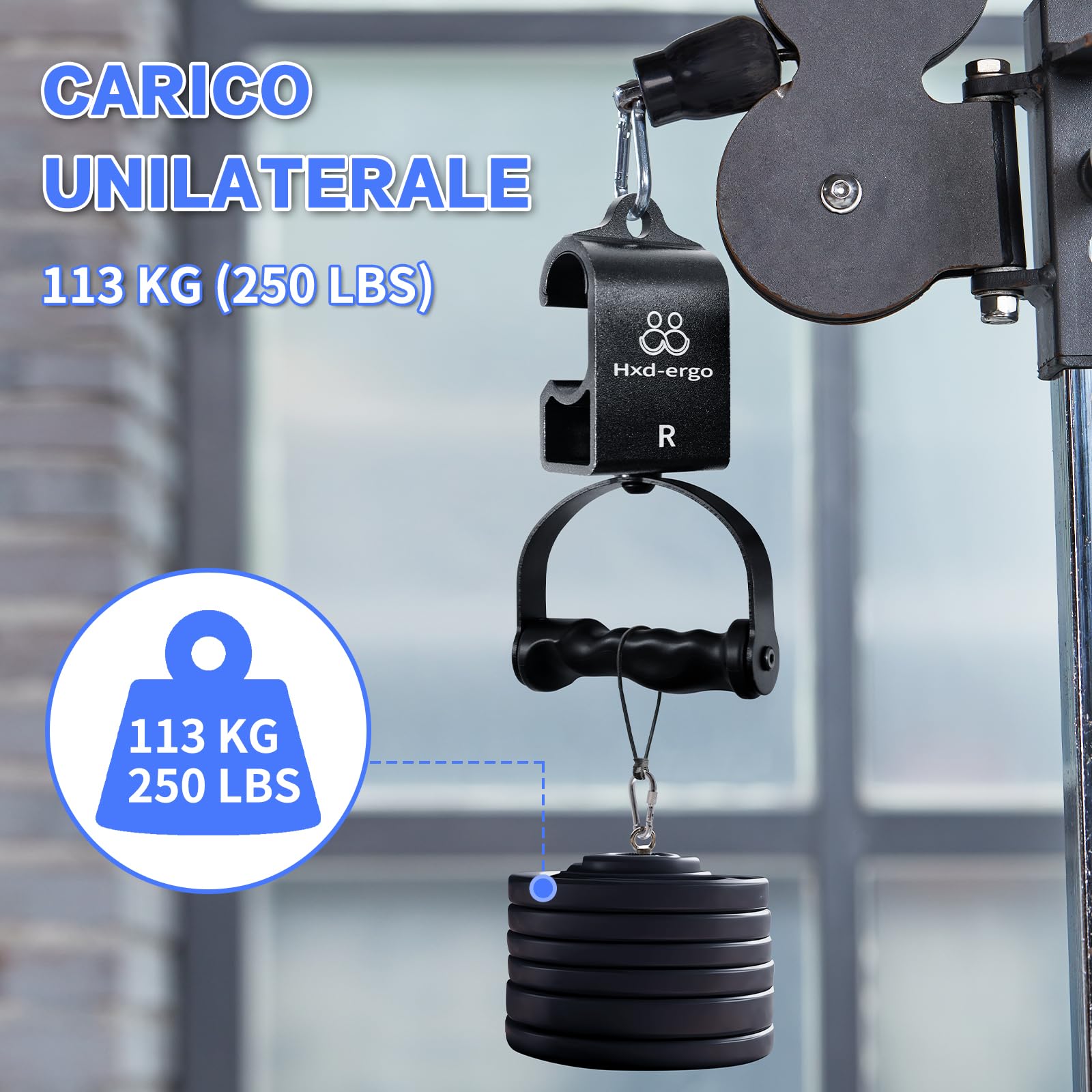 HXD-ERGO Barra LAT Machine Attacco per Cavo con Impugnatura a D Ergonomica Manopole per trazioni, rotabili