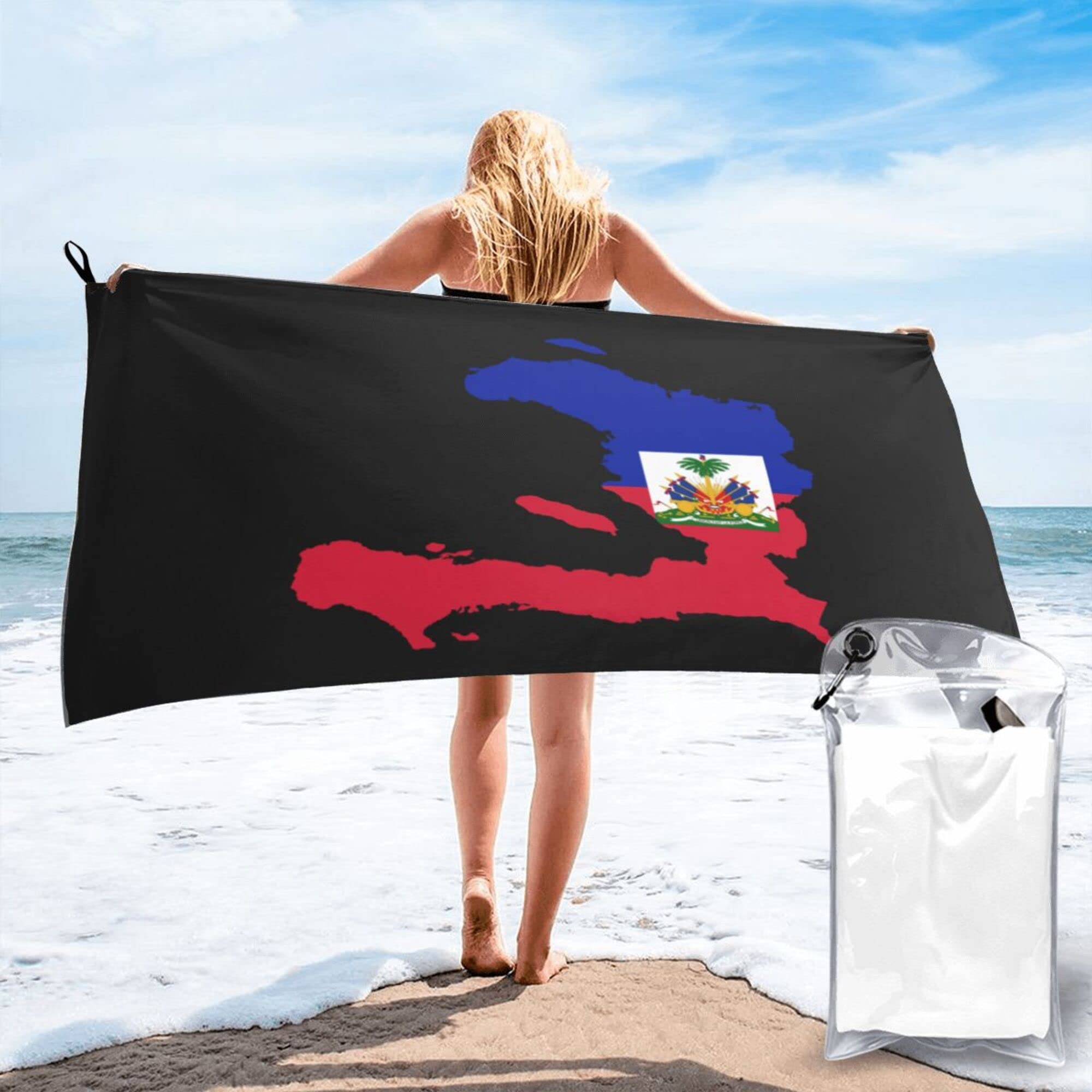 Lsjuee Flag Map of Haiti Microfiber Beach Towel-Quick Dry Oversized Towels Blanket for Travel Pool Camping