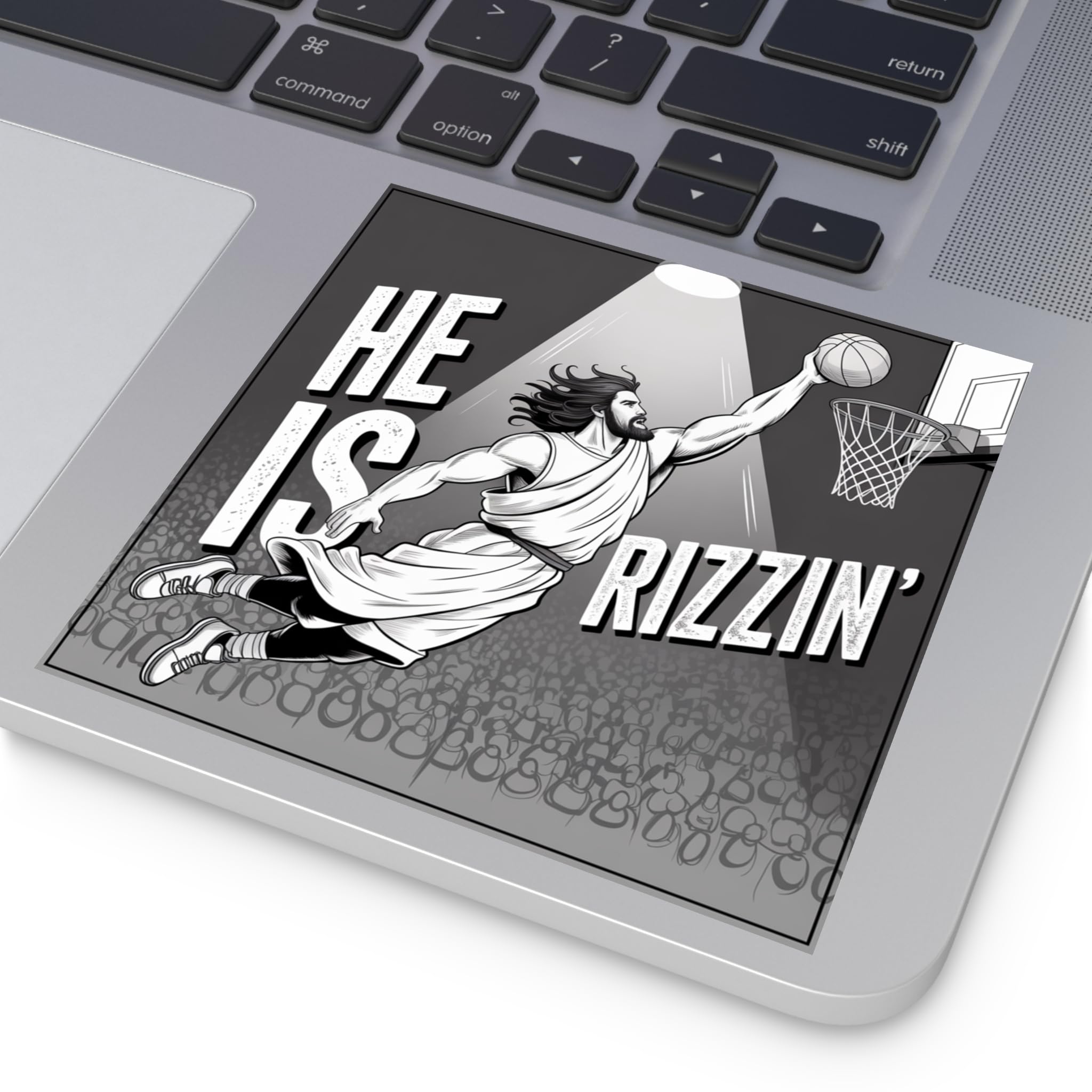 Basketball Square Stickers, Fun Sports Gift for Athletes, Motivational Decor, He is Rizzin' Design, Indoor/Outdoor Use