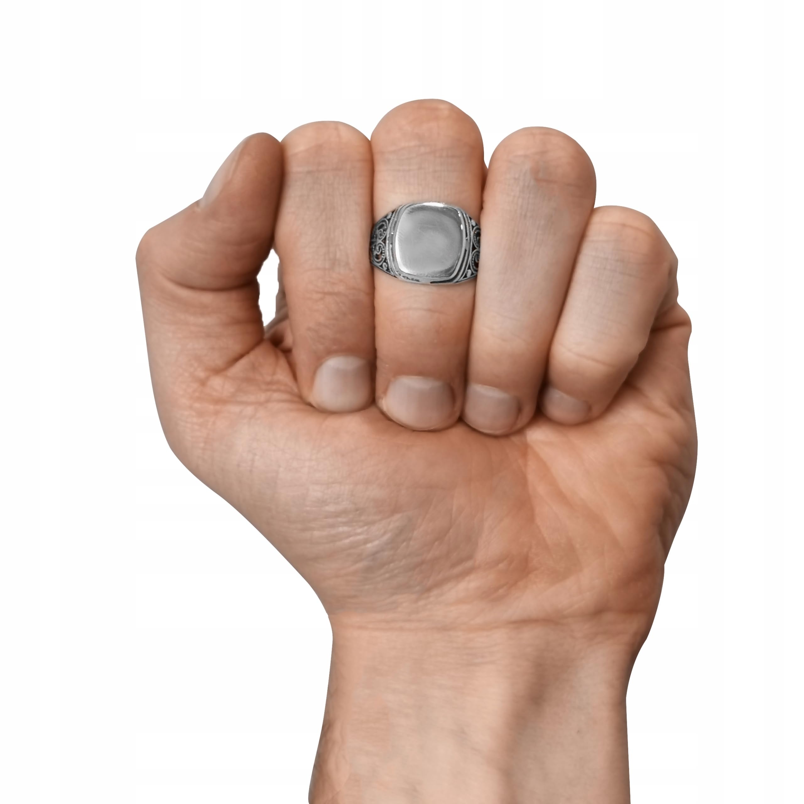 925 Sterling Silber Ringe Offener Herren Siegelring Ajour Design Poliert Oxidiert Trend Schmuck Modern Größe 60