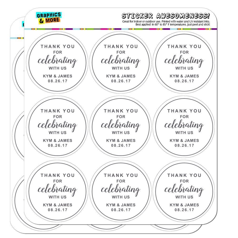 Graphics and More Personalized Custom White Line Circle Thank You for Celebrating with Us Wedding Planner Calendar Scrapbooking Crafting Stickers - 18 2