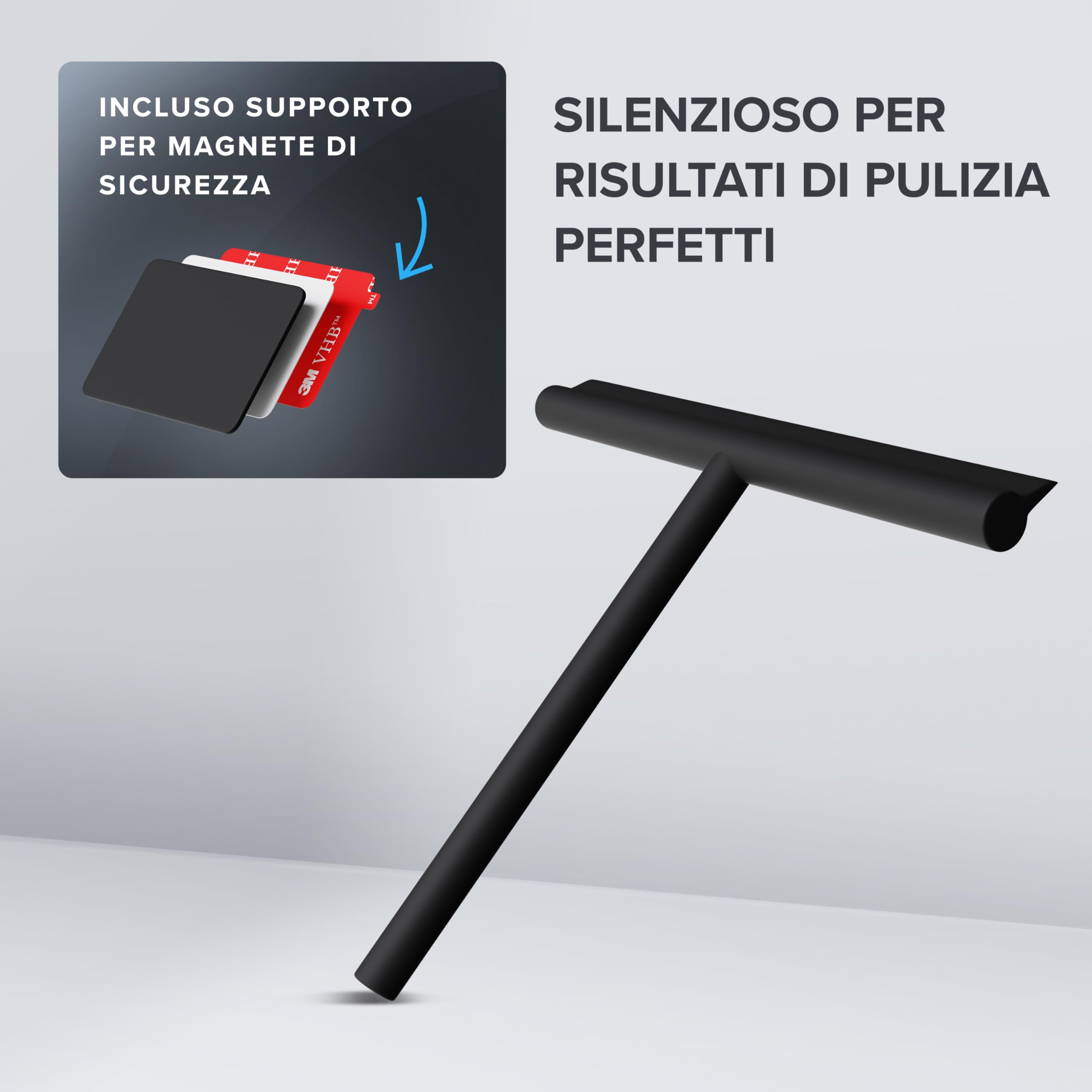 Estrattore Doccia Nero Con Manico Telescopico (33-107 Cm) – Tergivetro Per Doccia E Finestre Con Gomma In Silicone, Panno Microfibra E Gancio A Ventosa
