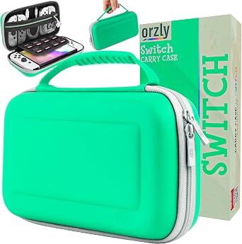 Orzly Carry Case for White Nintendo Switch OLED Console with Accessories and Games Storage Compartment - Easy Clean Case Gift Boxed Edition