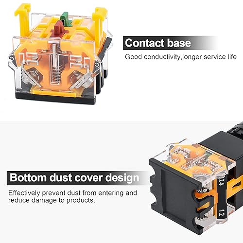 Miniatura 4 de OELFFOW Paquete de 2 interruptores de botón momentáneos rojos y verdes de autorreajuste 1NO 1NC DPST, Ui 690V Ith 10A AC-15 DC-13, aplicable a