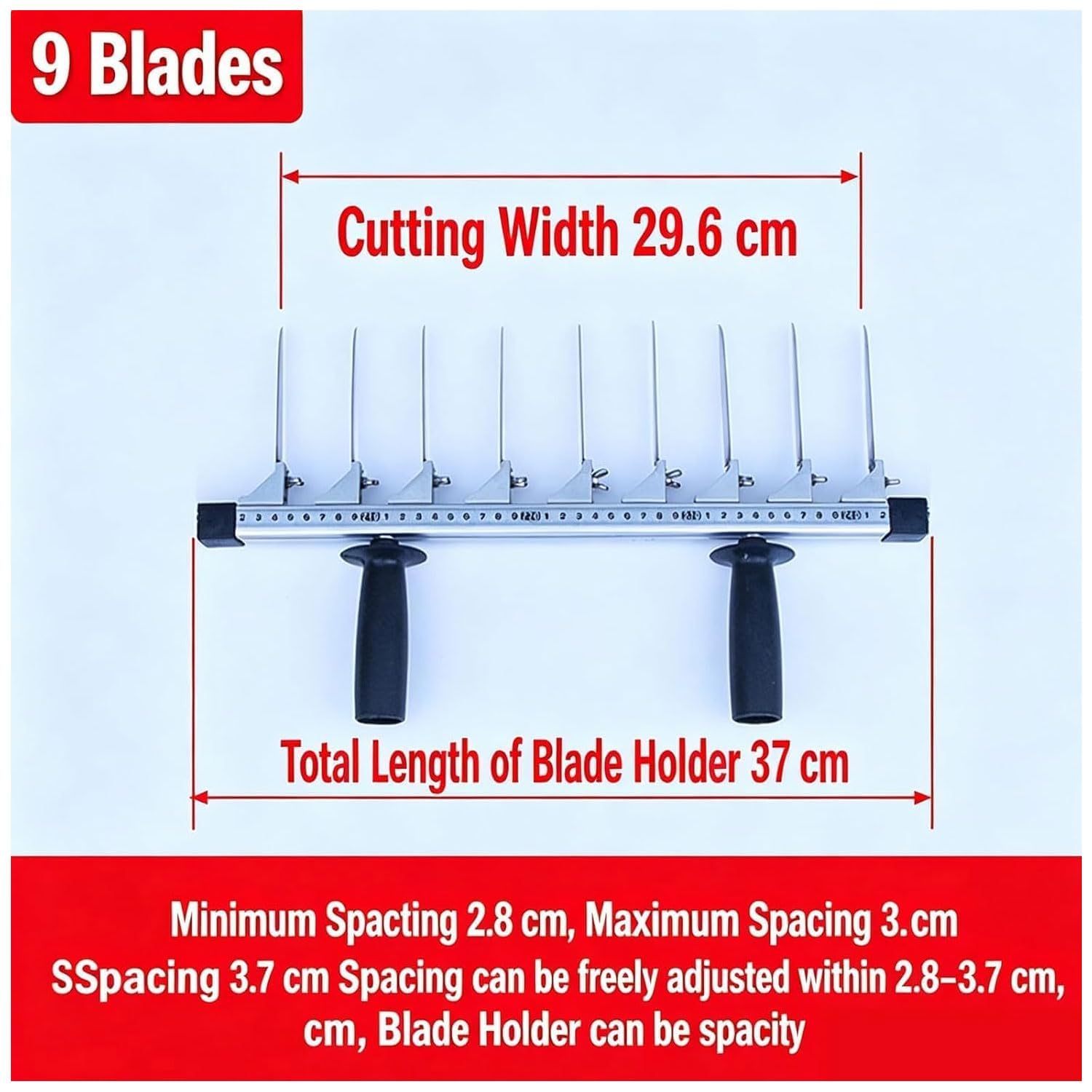 Verstellbarer Tofu-Schneider, 9-Klingen-Edelstahl-Tofu-Schneider mit Linealskala, 29,6 cm Schnittbreite, 2,8–3,7 cm verstellbarer Abstand, für Zuhause, Küche und gewerbliche Nutzung