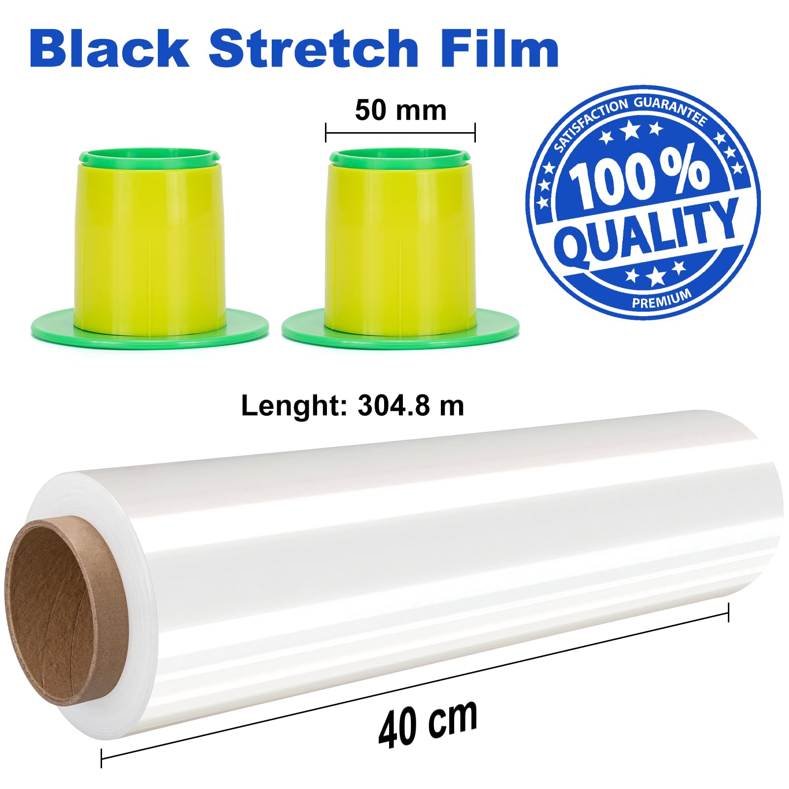 4 Rotoli di Film Estensibile Trasparente per Imballaggio e Trasloco, Film Aderente 250 m x 400 mm con Maniglia di Rotazione in Plastica, Ideale per Imballaggio e Trasloco