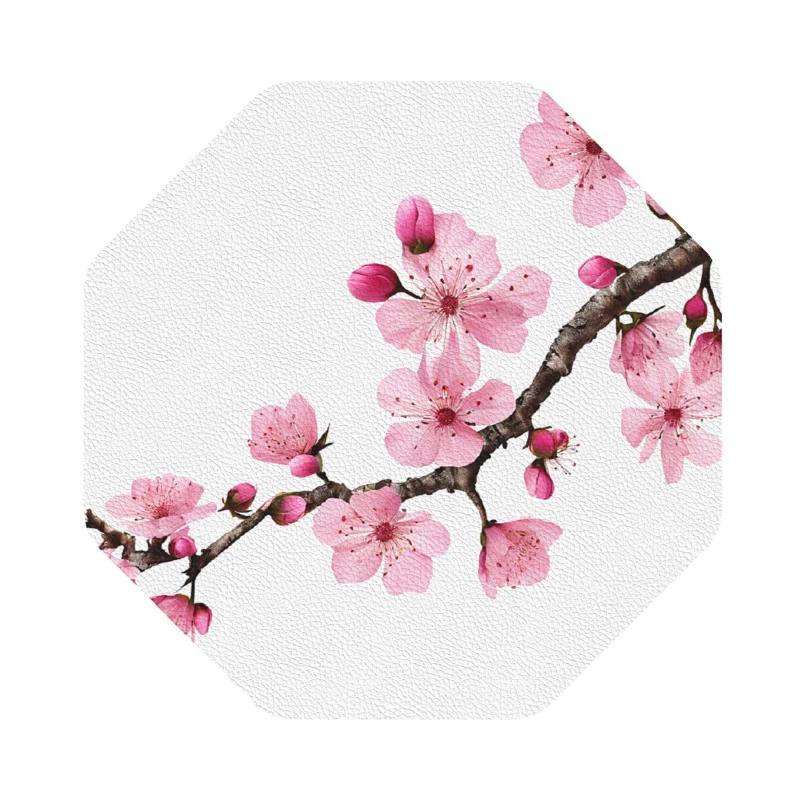 Aspoijhn Octagon (Tempting Cherry Blossoms) Leather Coaster Set Of 6 Premium Drink Coasters For Home Office Restaurant Bar
