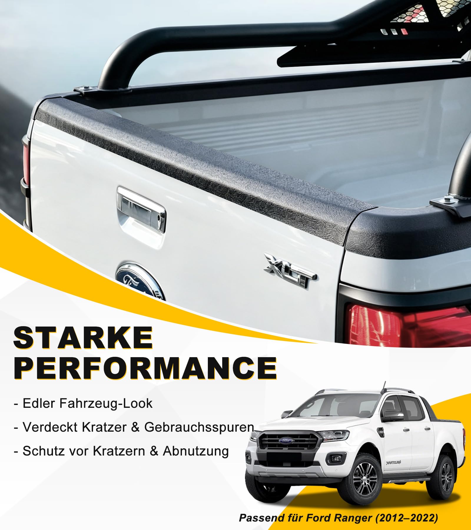 Heckklappen Schutzleiste Ladekantenschutz Zubehör für Ford Ranger 2012–2022 Wildtrak Raptor XL XLT Limited T6 T7 T8, Heckklappenschutz gegen Kratzer & Abnutzung, Wetterfest & UV-beständig