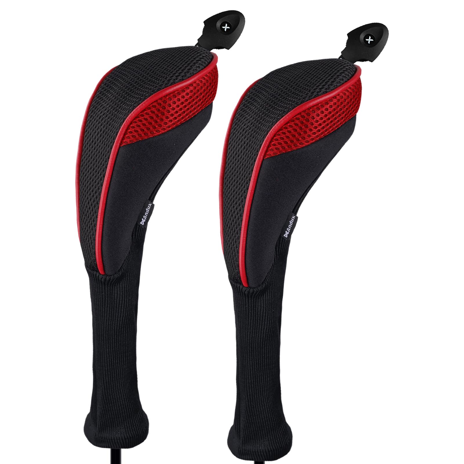 Andux 2 Pack Long Neck Golf Hybrid Club Head Covers Dial No. Tag CTMT-01 Black/Red