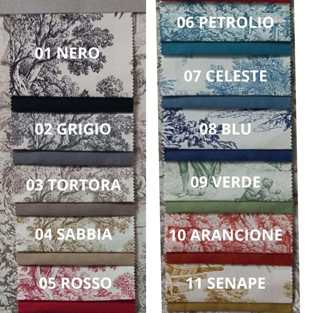 RICAMI FIORENTINI BALDI Set 6 tovaglioli in cotone 100% panama, stile Toile de Jouy, rifinitura con orlo smerlato. Prodotto artigianale toscano.