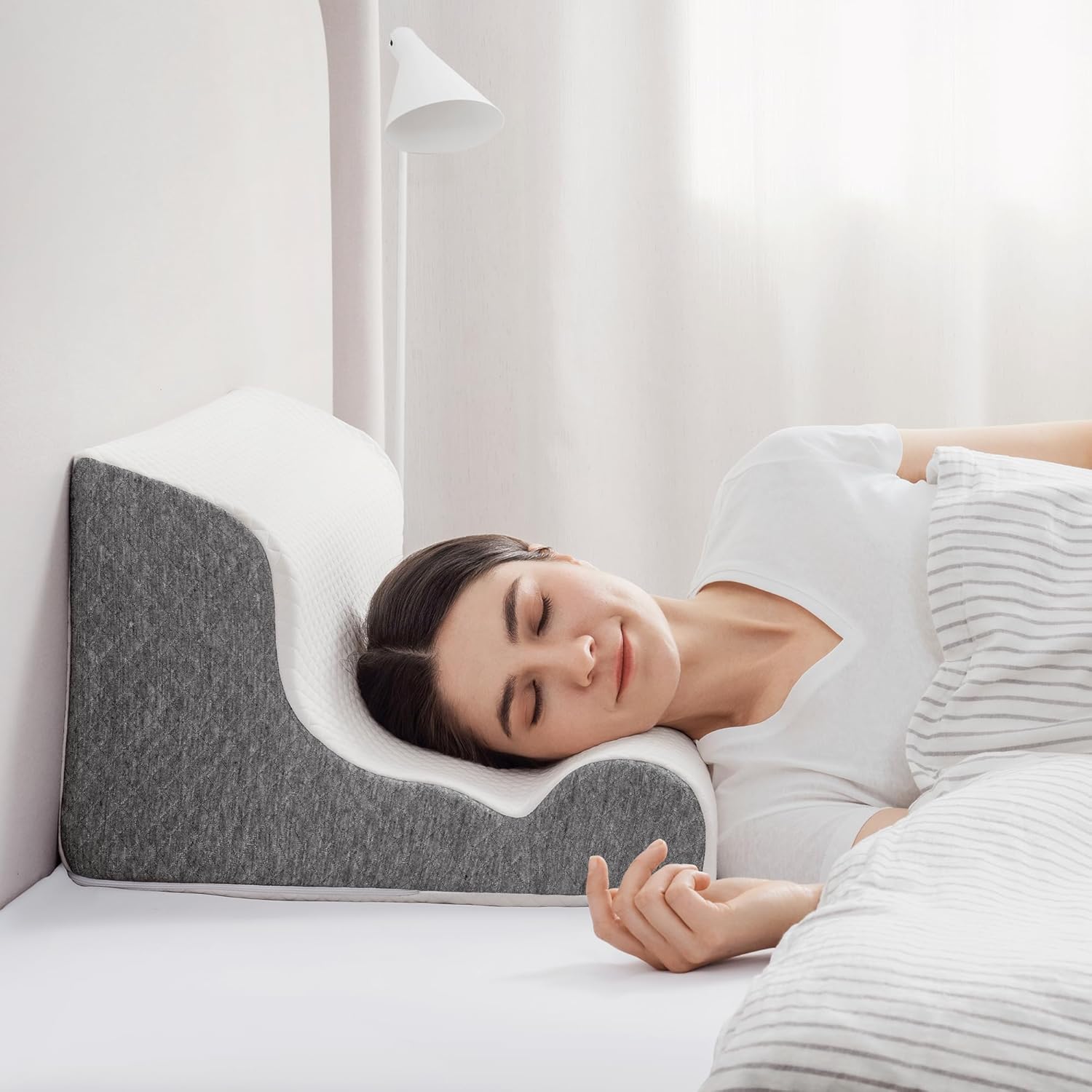 ZerOra Reading Pillow for Sitting Up in Bed Rest, Lumbar Neck Support Pillow with Back Support, Home Bedroom Sofa Dorm Essentials for Sleeping Reading Gaming Foot Rest Floor Chair Cushion-White