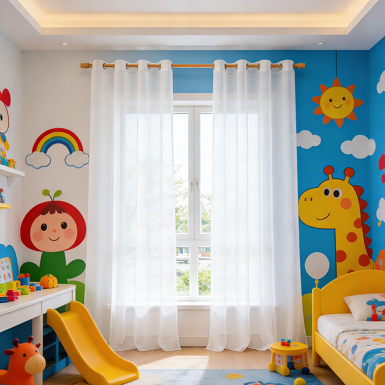 GUOJUN Halbtransparente Vorhänge 150 x 240 cm Weihnachten Dekoration, mit Ösen Voile Gardinen Vorhänge für Wohnzimmer Schlafzimmer, Weiß