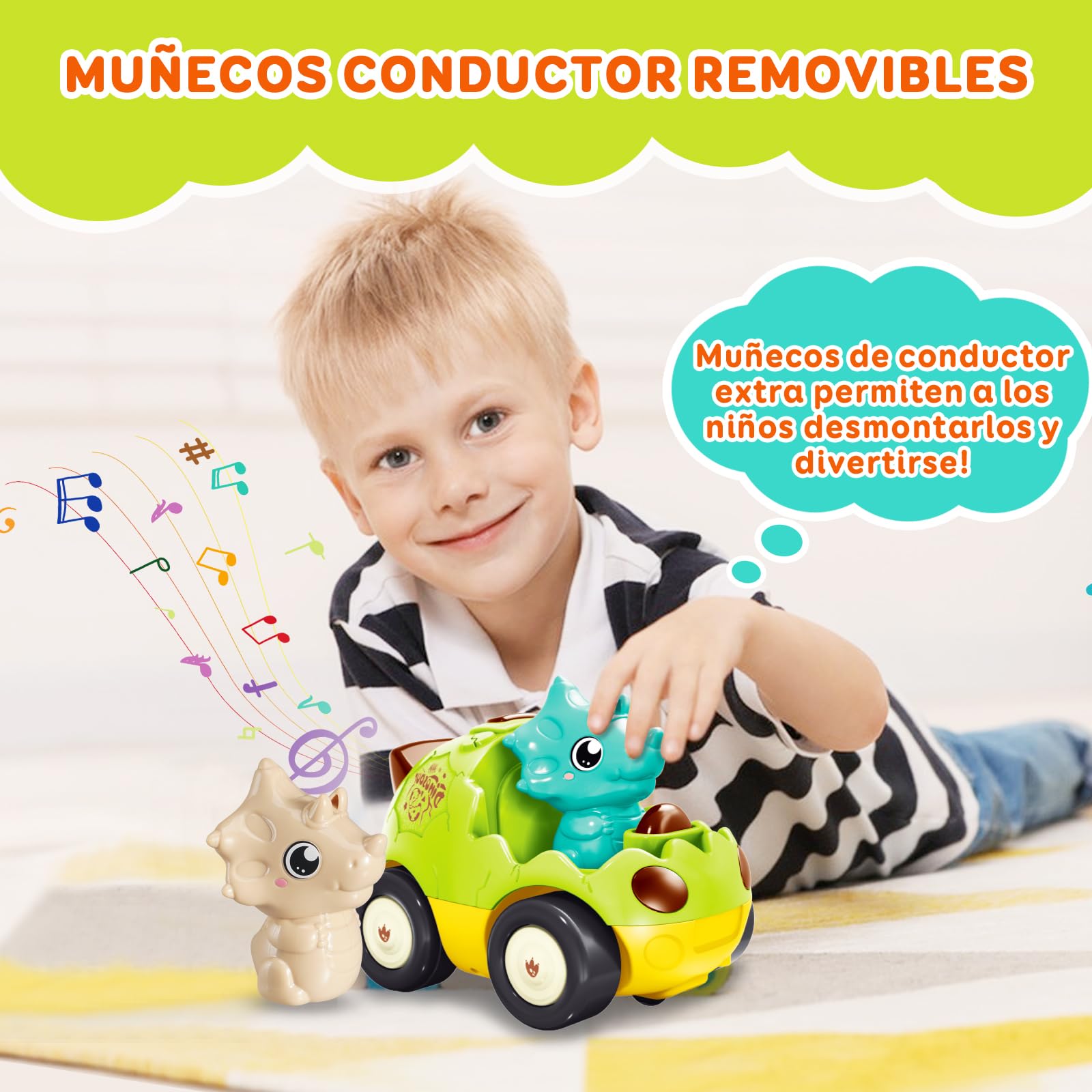 Pup Go Coche de Dinosaurio RC Cartoon para Niños Pequeños 18 Meses+ con Música y 2 Muñecas Intercambiables, Primer Coche de Control Remoto para Niños y Niñas, Cumpleaños o Navidad