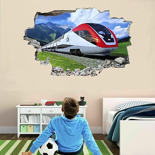 Miniatura 2 de Pegatinas 3D para decoración de pared de tren, pegatinas de pared 3D, calcomanías murales de pared aplastadas en 3D, arte de vinilo para pared del