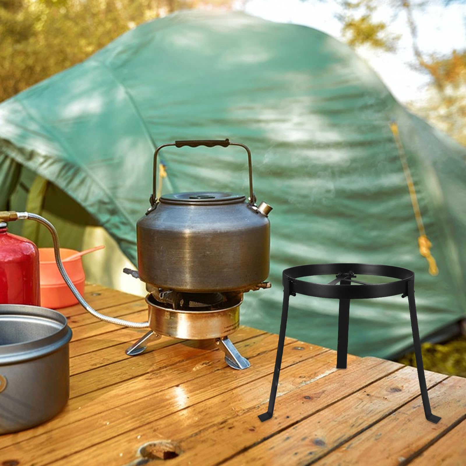 Trépied de Camping Pliable pour Feu de Camp, Barbecue Extérieur 25 Cm | Support Stable sans Outil, Acier Galvanisé Noir, Usage Randonnée, Compatible Bouilloires et Poêles
