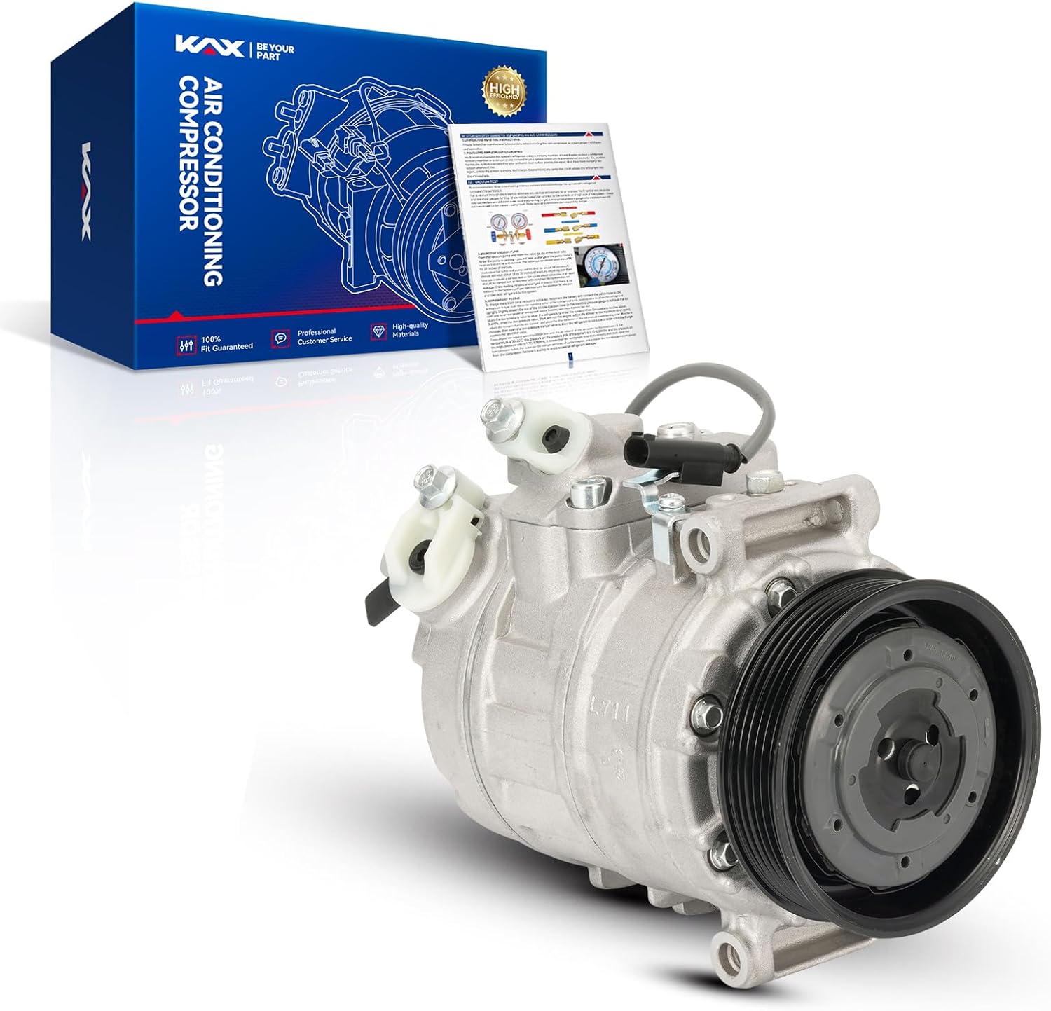 KAX 158357 Air Conditioner AC Compressor with Clutch, Compatible with BMW 128i 130i 320i 325Ci 325i 325xi 328i xDrive 328xi 330Ci 330i 525i 530i M3, Replace# 64509180550, 64509174803