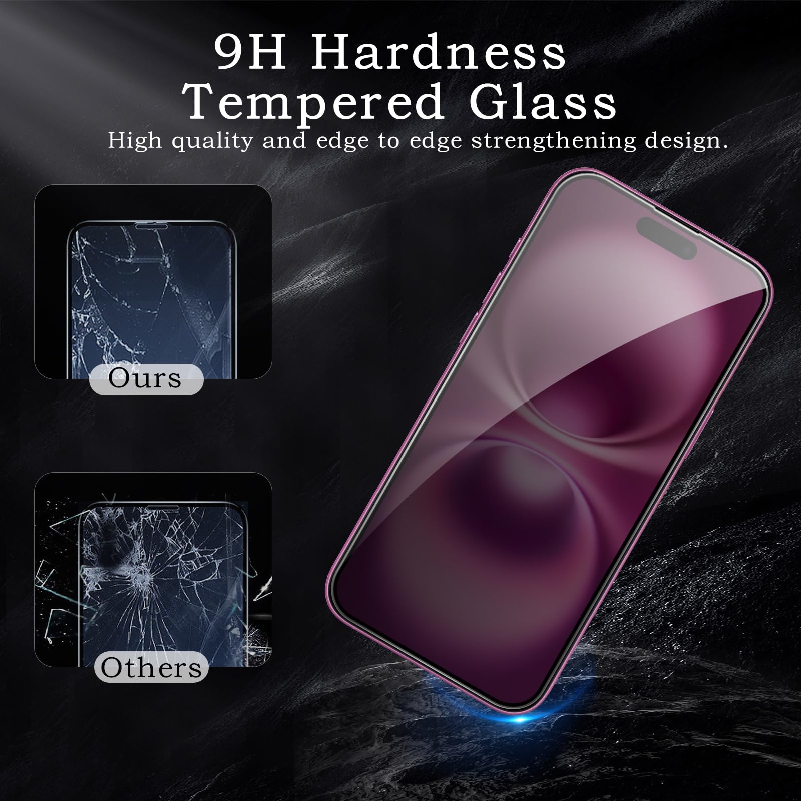 Pellicola protettiva per la privacy per iPhone 16 Plus, accessori in vetro temperato infrangibile, pellicola in vetro temperato anti spia, compatibile con custodie, ultra resistente, durezza 9H