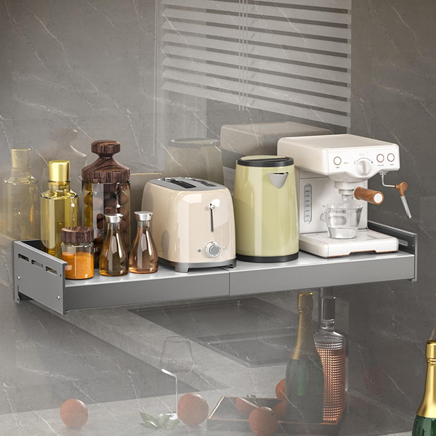 Stainless Steel Adjustable Wall Rack, Household Grade Microwave Oven Wall Rack, high Load Bearing countertop, Stationary kit, Multifunctional Storage Rack (16“-23.6” Gun Grey)