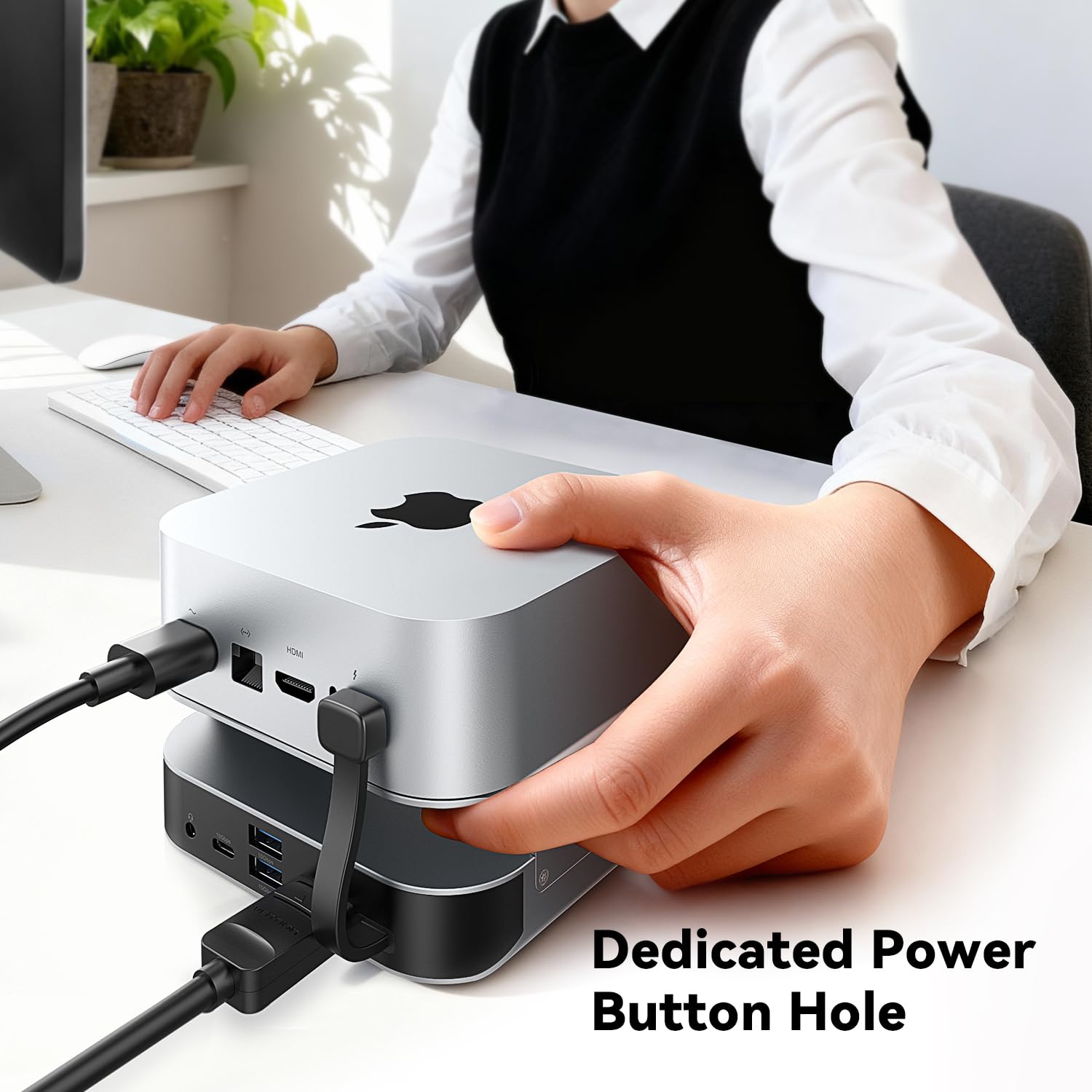 VENTION Mac Mini M4 /M4 Pro Docking Station, Hub USB-C 10 en 1 con Carcasa SSD M.2 NVMe (SSD no incluida), DisplayPort 4K@240Hz/144Hz, USB-A & USB-C 10 Gbps, Lector SD/TF y Puertos de Audio