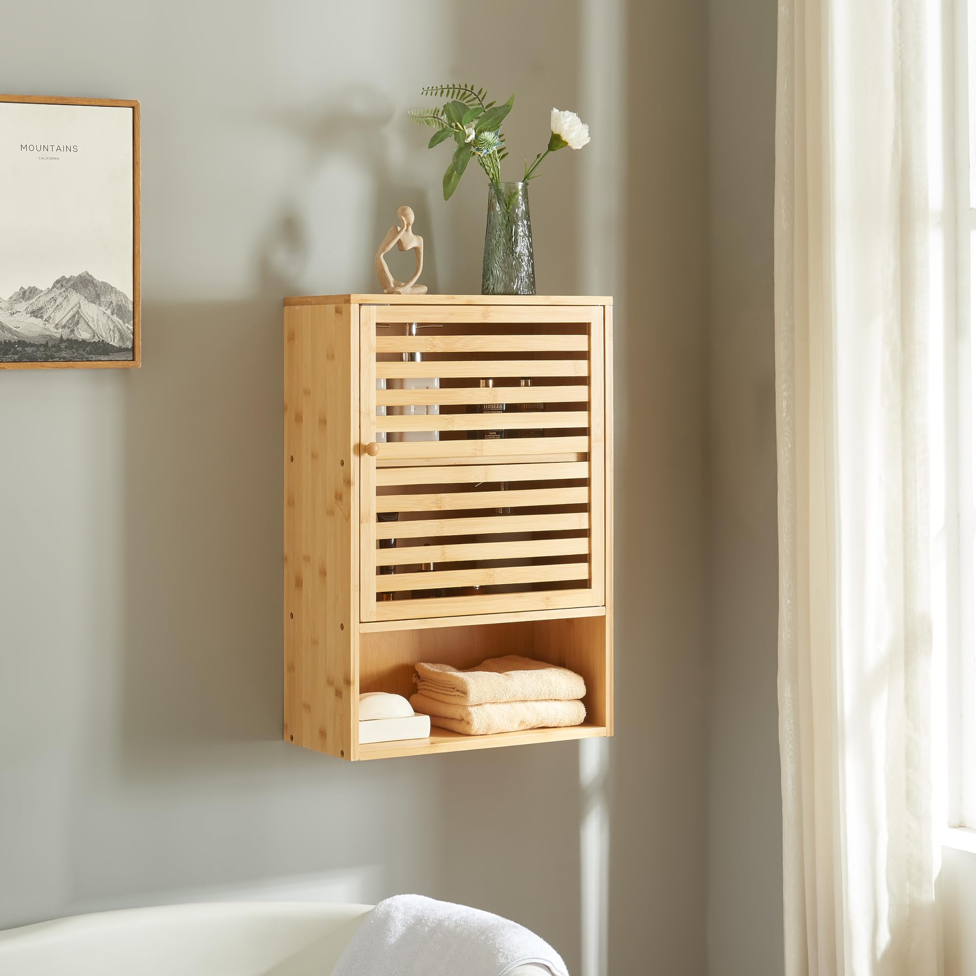 en.casa] Badezimmerschrank hngend Gjesdal Badschrank schmal Hngeschrank  mit Einer Tr Bambus Wandschrank fr Bad 60 x 40 x 20 cm : Amazon.de:  Kche, Haushalt & Wohnen