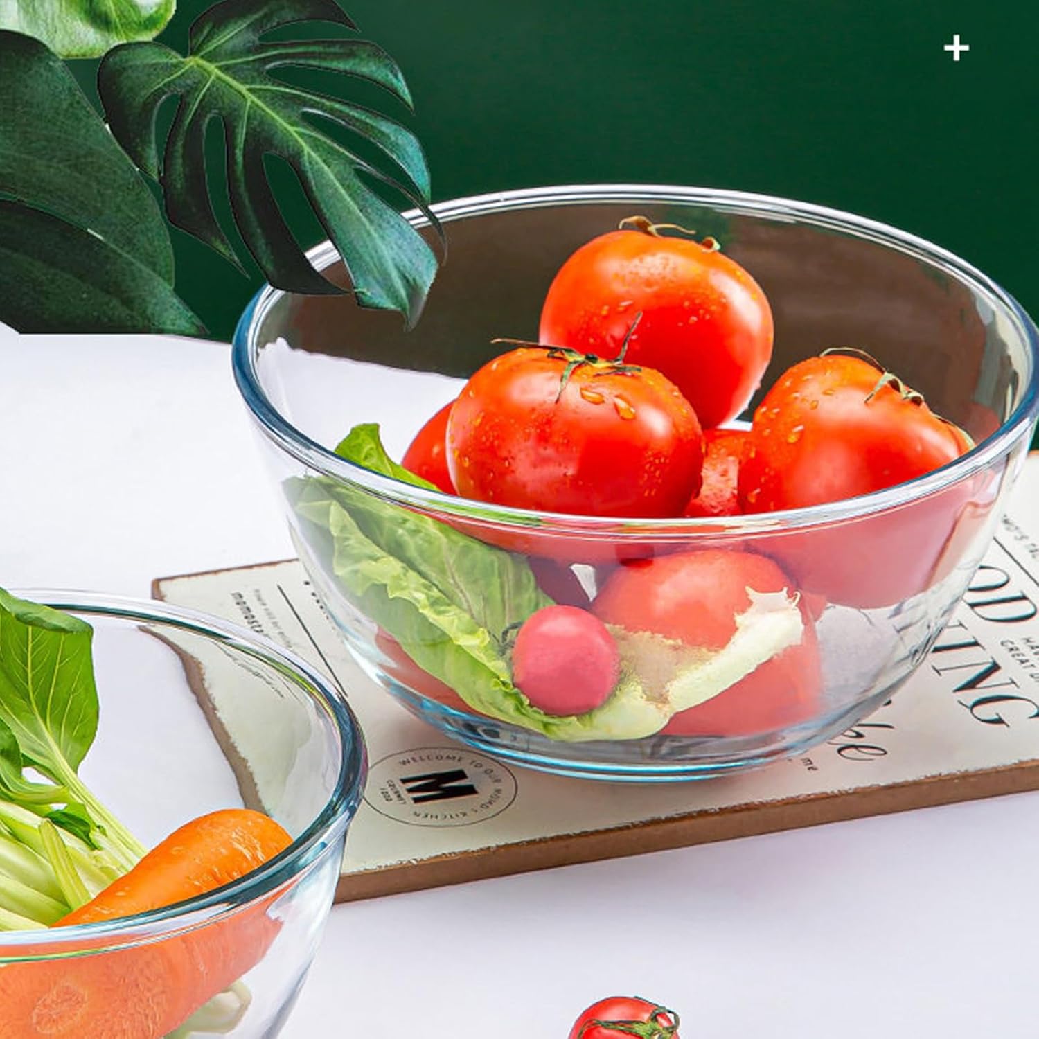 4.7QT Large Glass Mixing Bowl with Lid, Clear Glass Salad Cooking Bowl for Sourdough, Salad, Storage, Prepping and Baking Food Storage Set