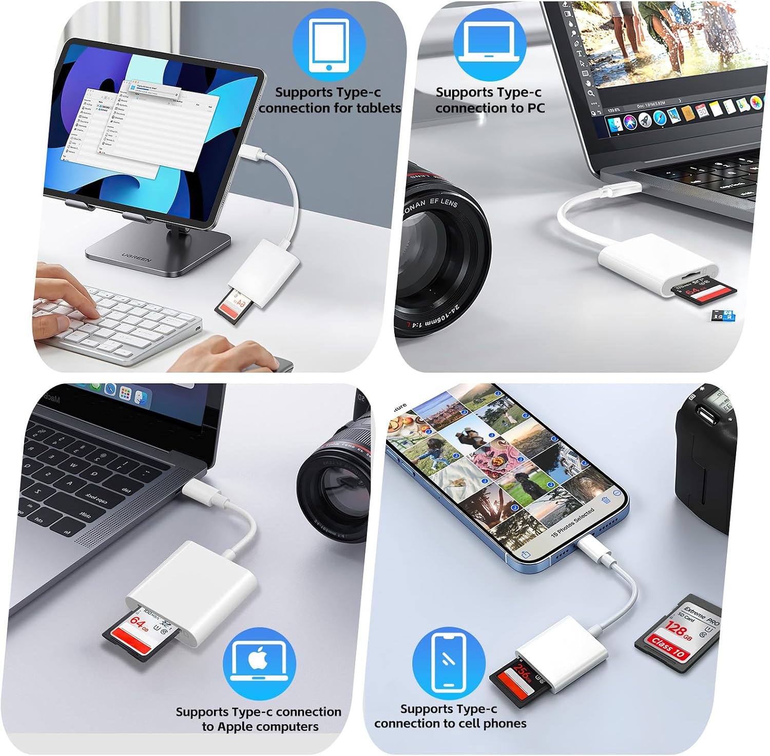 USB C SD Card Reader for iPhone 17/16/15/iPad/MacBook/Mac, wtyixs USB-C Type C SD Reader 2 Slots Supports SD and MicroSD Memory Card Adapter Digital Camera Adapter Trail Viewer, Plug and Play