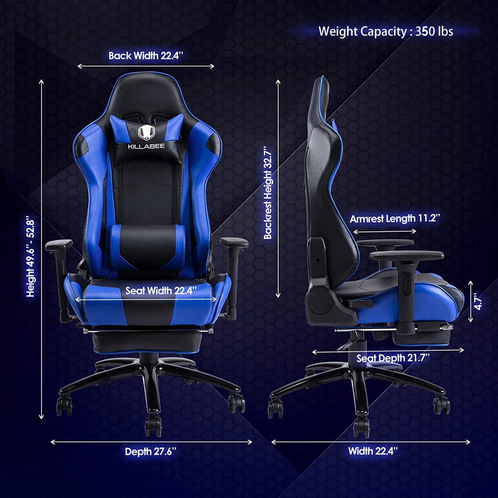 Masaż Fotel gamingowy Ciężka metalowa podstawa z wysuwanym podnóżkiem Wysokie oparcie Ergonomiczne krzesło komputerowe z regulowanym podłokietnikiem PU Skórzane biurko PC Krzesło,Black