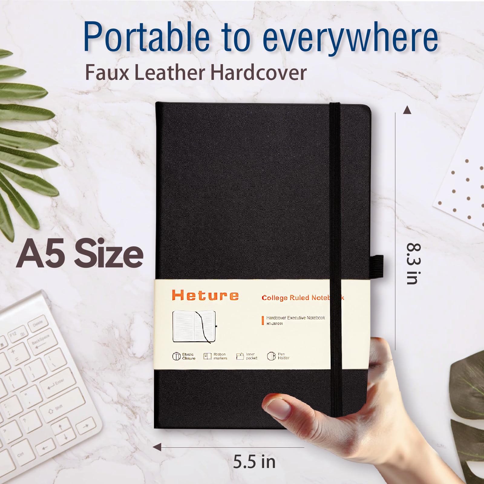 Heture Paquete de 8 cuadernos rayados, cuadernos de tapa dura A5, 5.5 x 8.3 pulgadas, 100 g/m², 160 páginas, cuadernos clásicos con rayas universitarias para escribir, trabajar, viajar, universidad