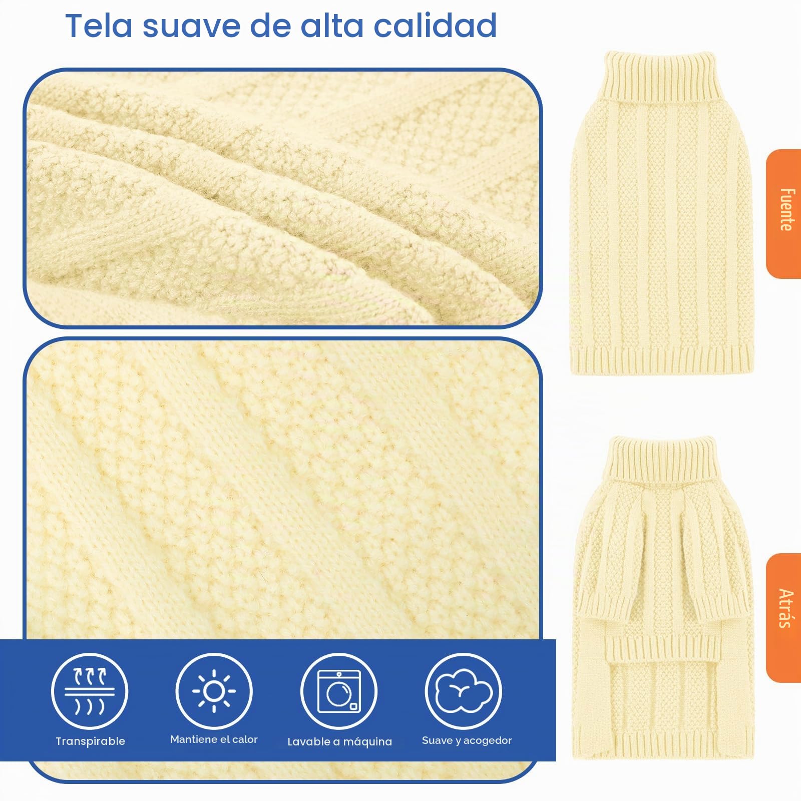 Queenmore Jersey Perro XL, Cuello Alto Manga Larga para Labrador, Golden Retriever, Border Collie, Ropa de Invierno Interior/Exterior (Marfil, XL)