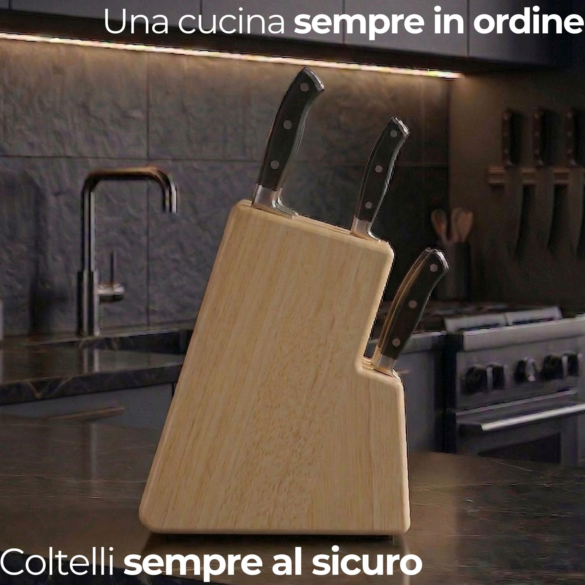 Ceppo per coltelli da cucina universale 15 pezzi. Porta coltelli da cucina realizzato in legno massiccio. Supporto per i coltelli robusto ed elegante. Portacoltelli da cuccina (Quercia)