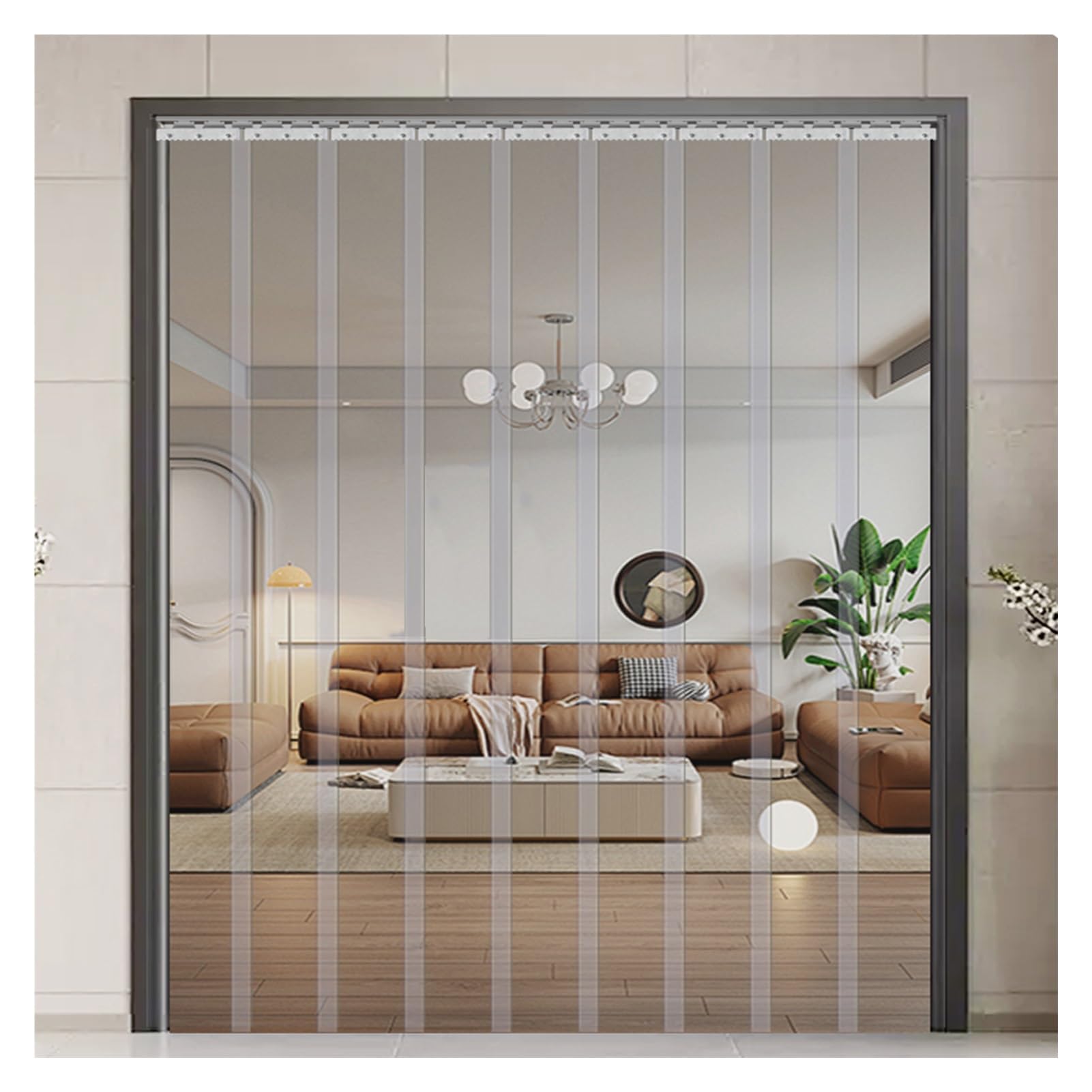 Rideau À Lanières en Plastique Rideaux de Séparation pour Climatisation 1,5mm/0,6" Imperméable et Coupe-Vent Porte Isolation Thermique(0.9x2.45m)