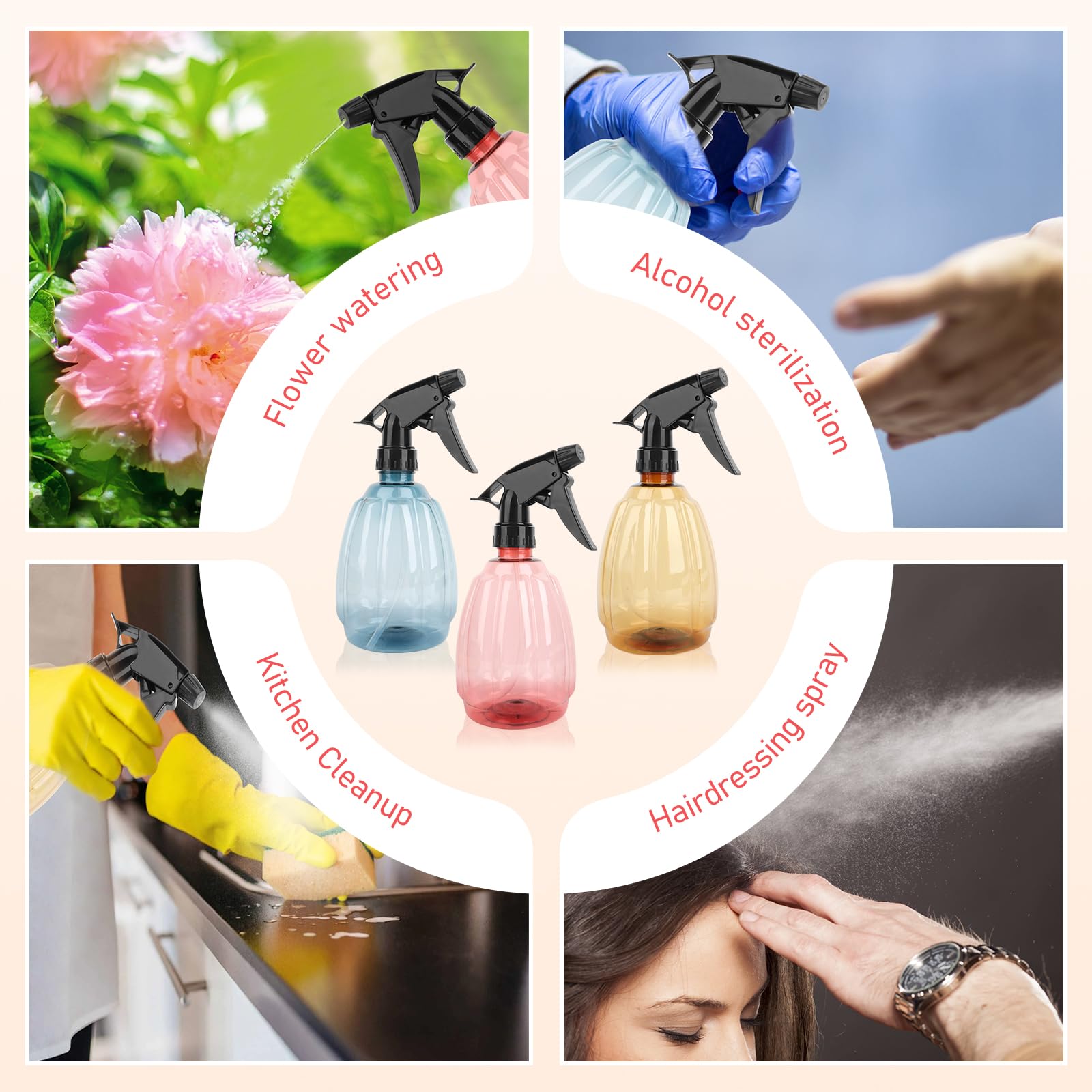 RISVOWO 3 Pezzi 500ml Spruzzino Nebulizzatore, Flacone Spray Vuoto, Vaporizzatore Acqua, Trasparente Plastica Grilletto Spruzzatore per Pulizia Casa, Giardino, Vetri, Capelli, Pulizia