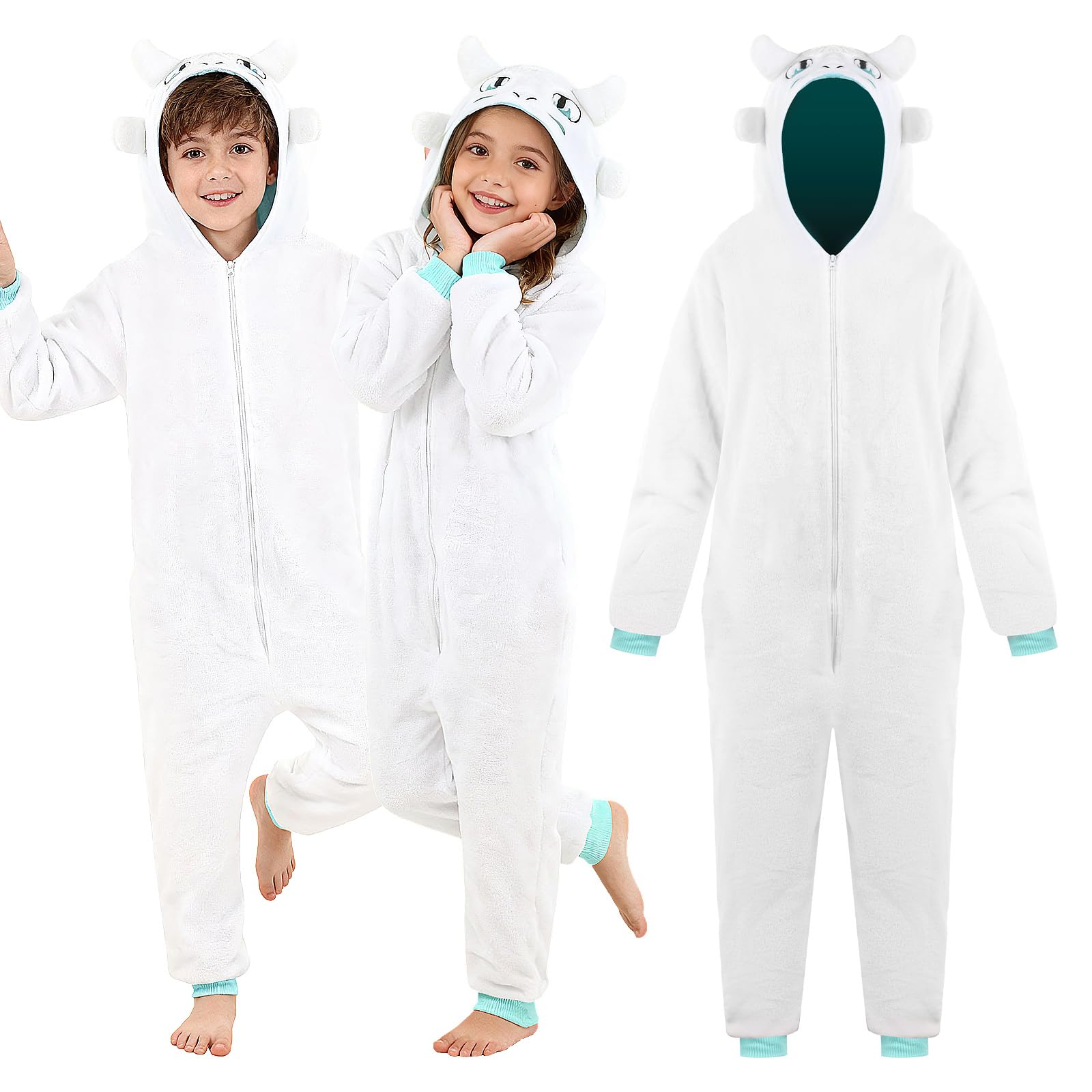 nezababy Dragon Onesies Dragon Costume Tail Animal Plush Flannel Jumpsuit Nightwear Halloween Christmas Costume - Image 2