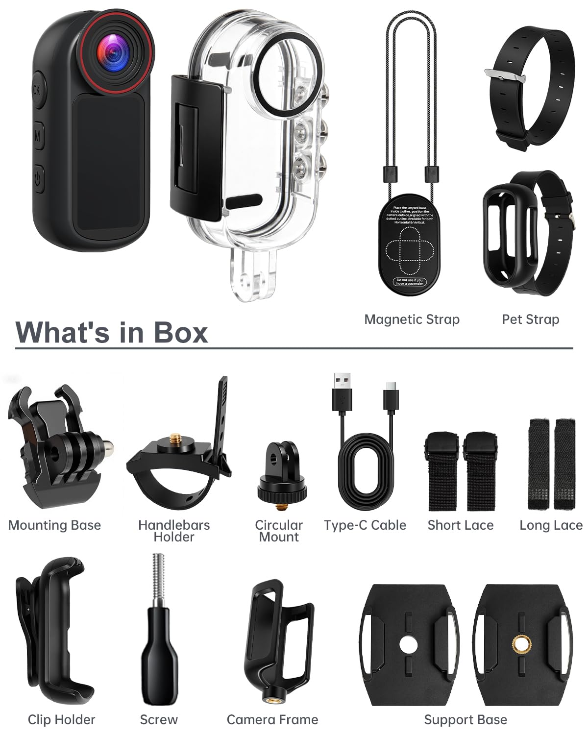 4K Mini Body Cam mit 1,5-Zoll-Display, POV Wearable Action Cam mit EIS & WiFi, Magnetische Daumenkamera, Tragbare Helm-/Brust-/Haustierkamera für Vlogging, Wandern, Radfahren, Skifahren, Motorrad | POV Wearable Action Cam, EIS & WiFi, Magnetische Daumenka